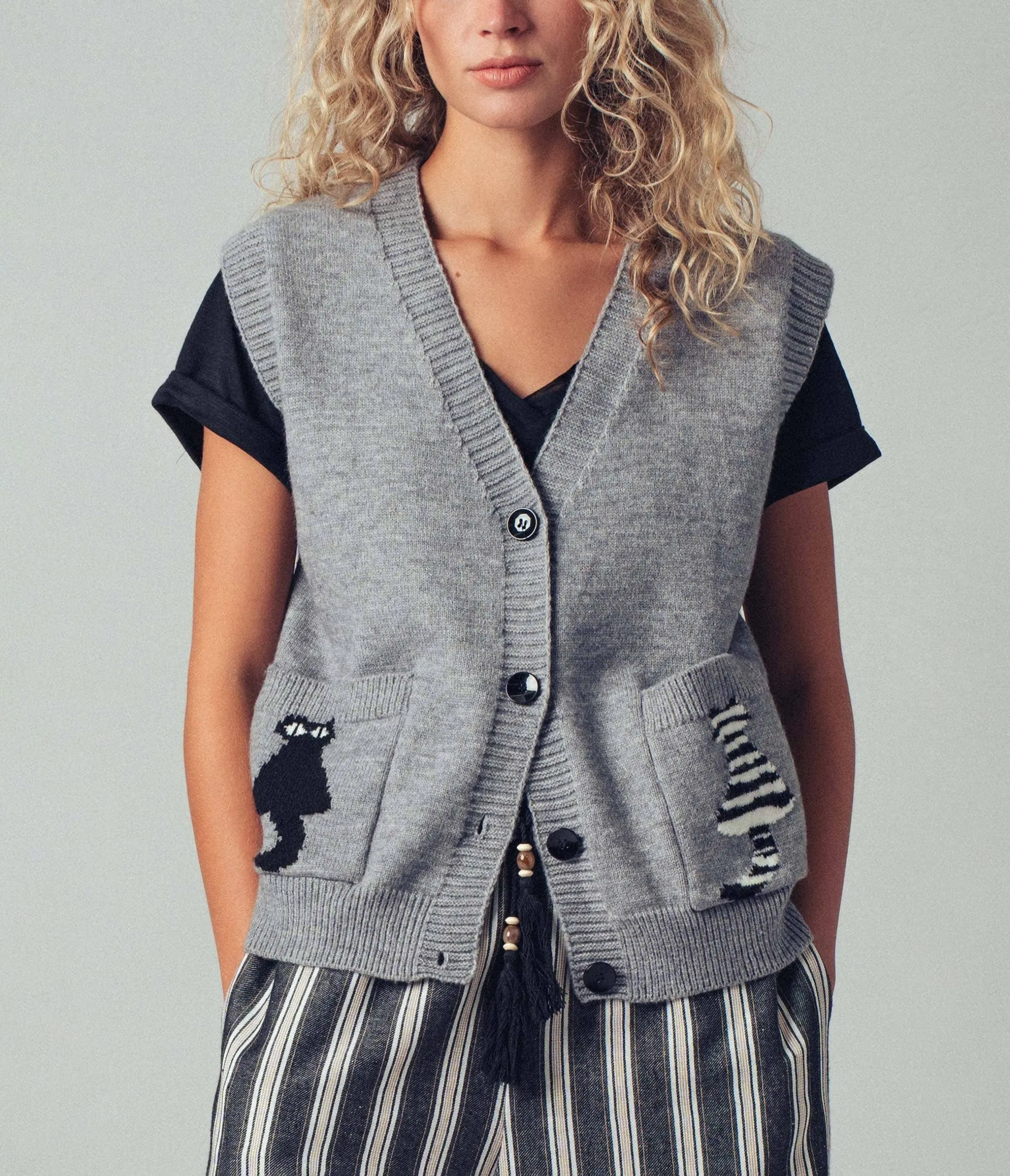 Grey Cat Sweater Vest sold by Unique Vintage