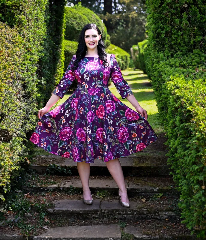 Plus Size Purple Floral Bea Swing Dress sold by Unique Vintage