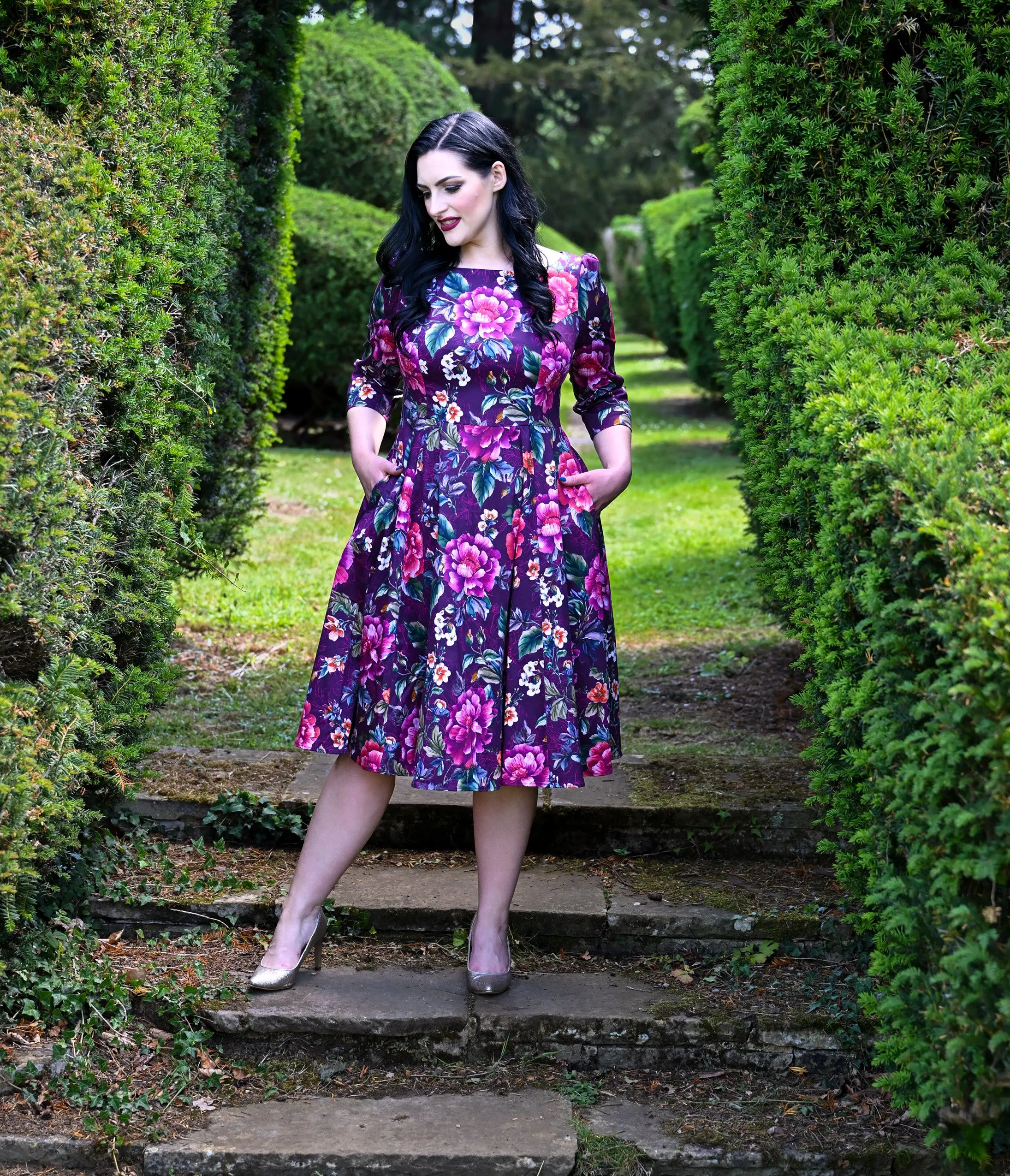 Plus Size Purple Floral Bea Swing Dress sold by Unique Vintage product image thumbnail 5