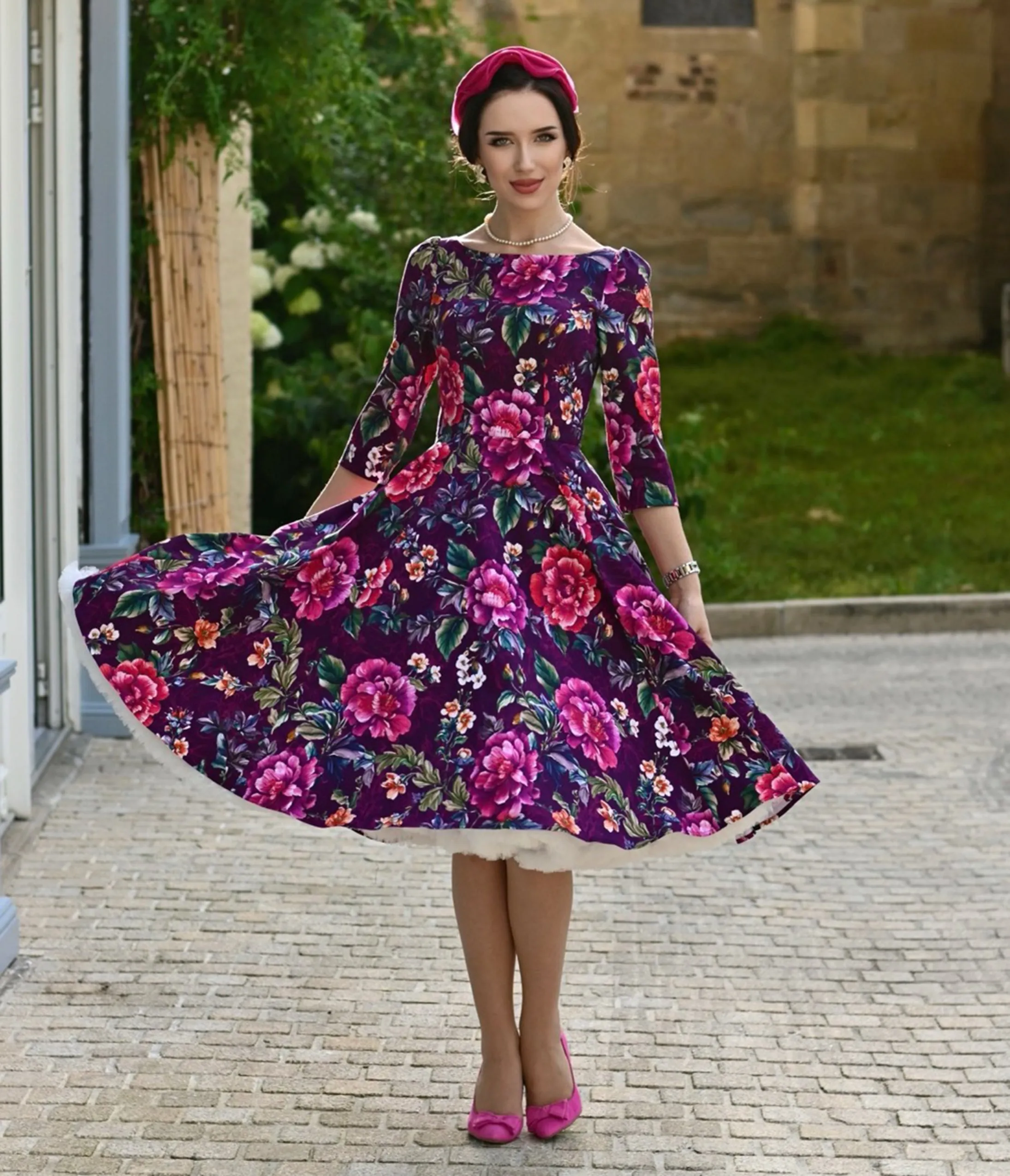 Purple Floral Bea Swing Dress sold by Unique Vintage