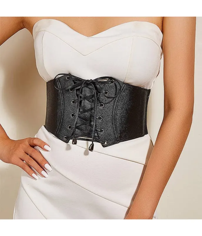 Black Leatherette Wide Cinch Belt sold by Unique Vintage