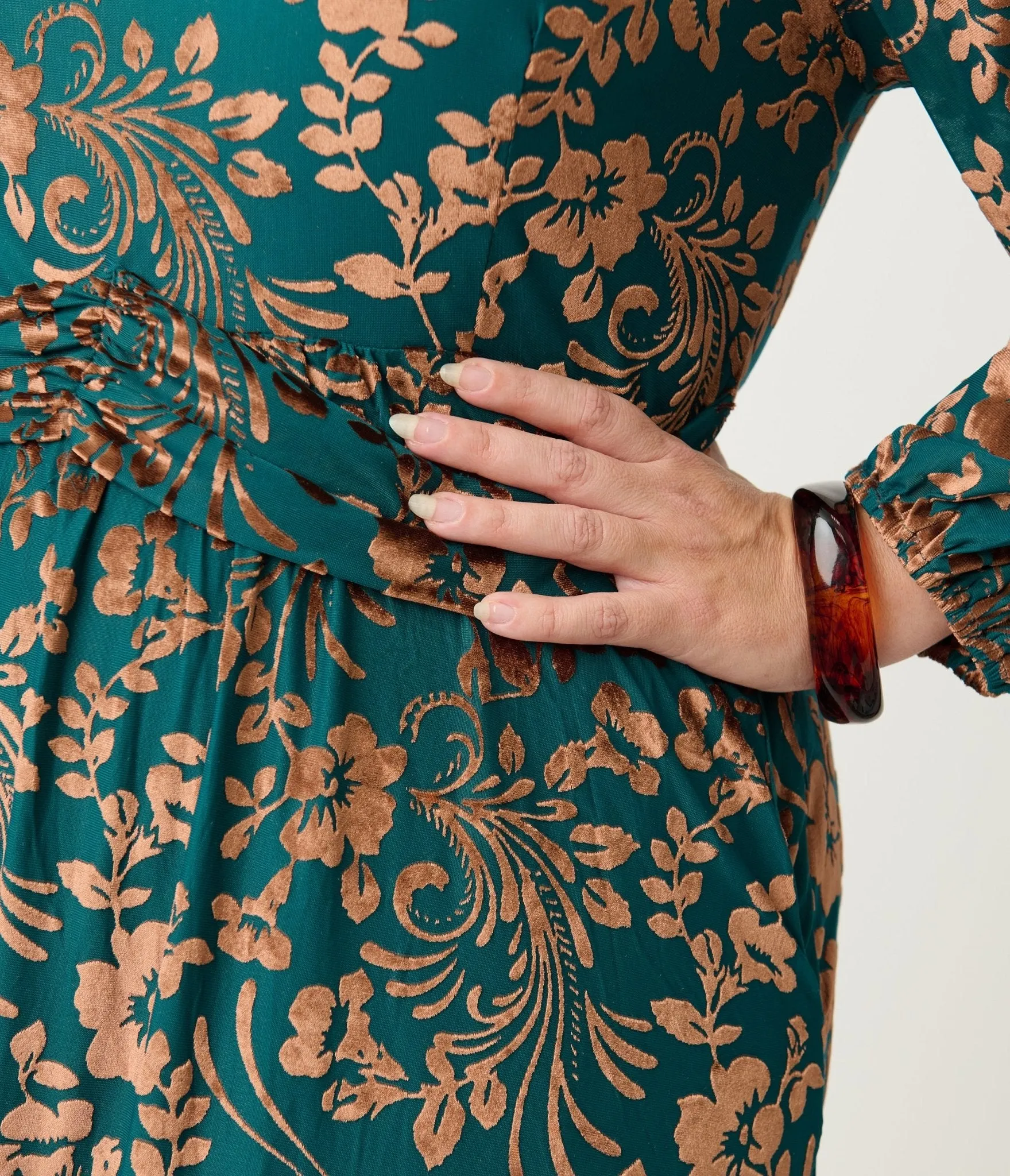 Plus Size Teal Floral Velvet Burnout Midi Dress sold by Unique Vintage product image thumbnail 5