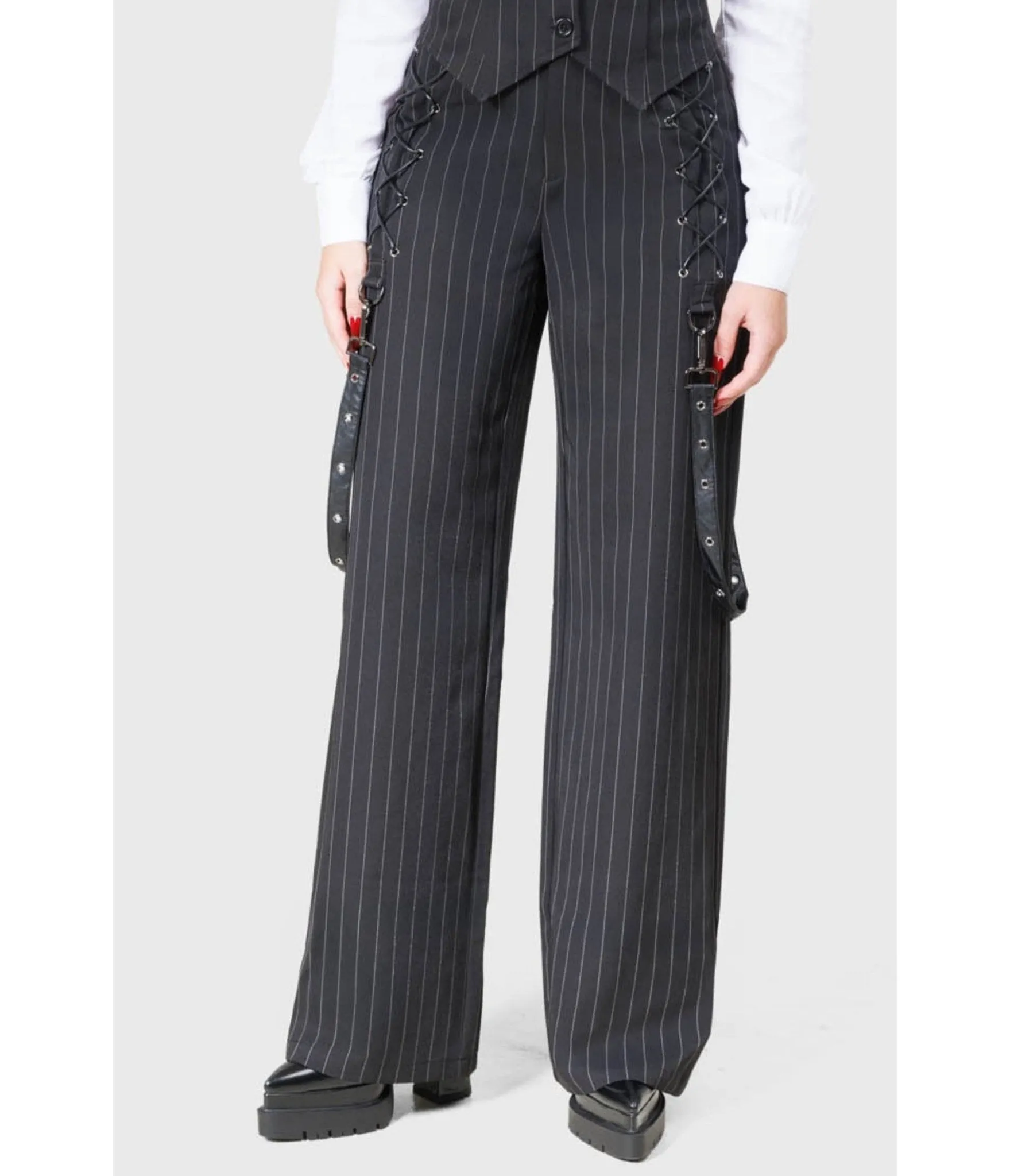 Kill Star Black Pinstripe Trousers sold by Unique Vintage product image thumbnail 2