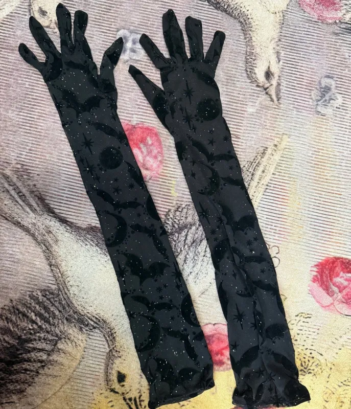 Wax Poetic Black Bat Flocked Mesh Gloves sold by Unique Vintage