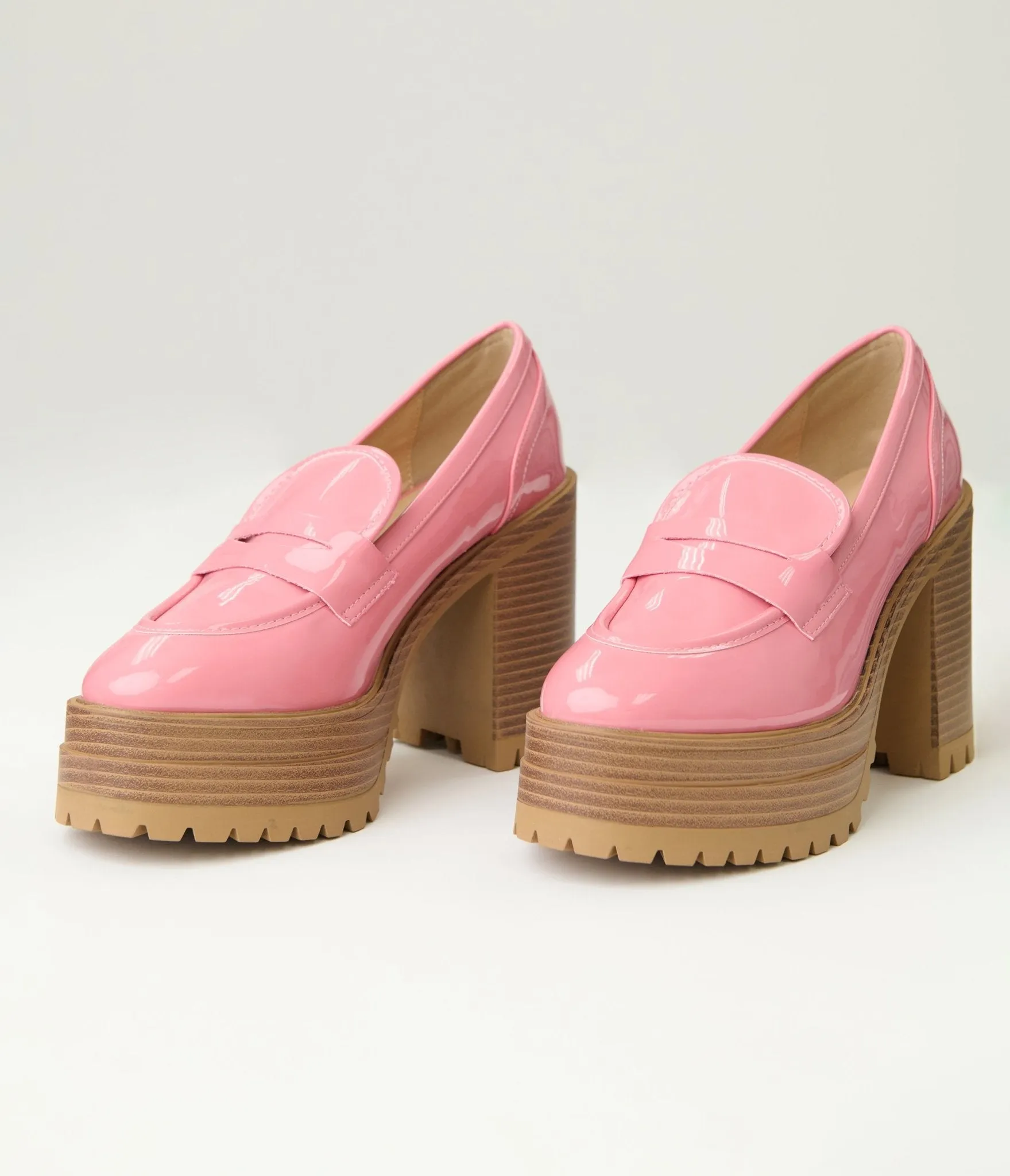 Pink Patent Leatherette Platform Loafers sold by Unique Vintage