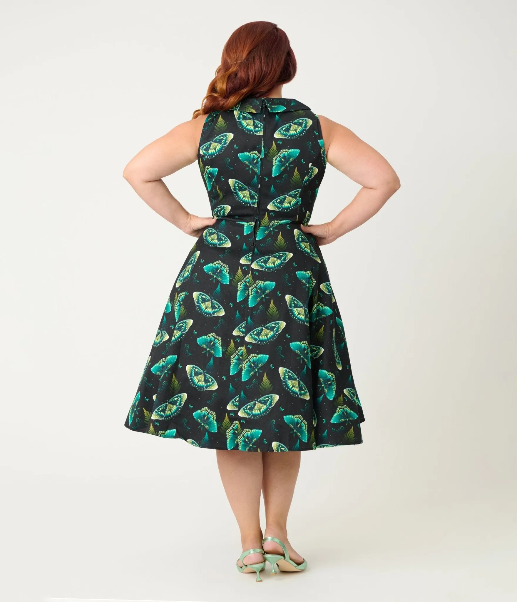 Orchid Bloom Plus Size Black & Blue Butterfly Cotton Swing Dress sold by Unique Vintage product image thumbnail 2