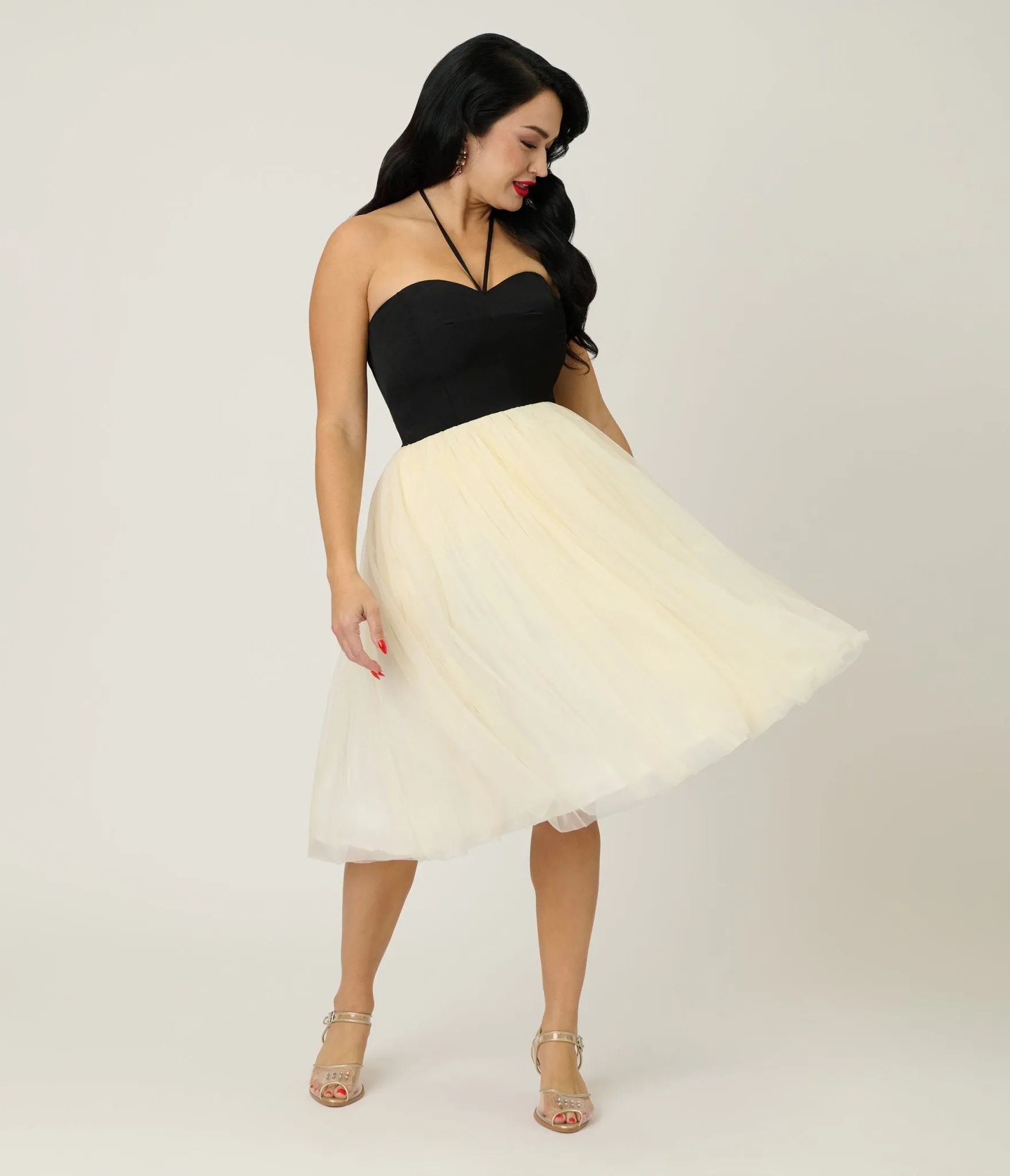 Unique Vintage Black & Ivory Sweetheart Halter Swing Dress sold by Unique Vintage product image thumbnail 4
