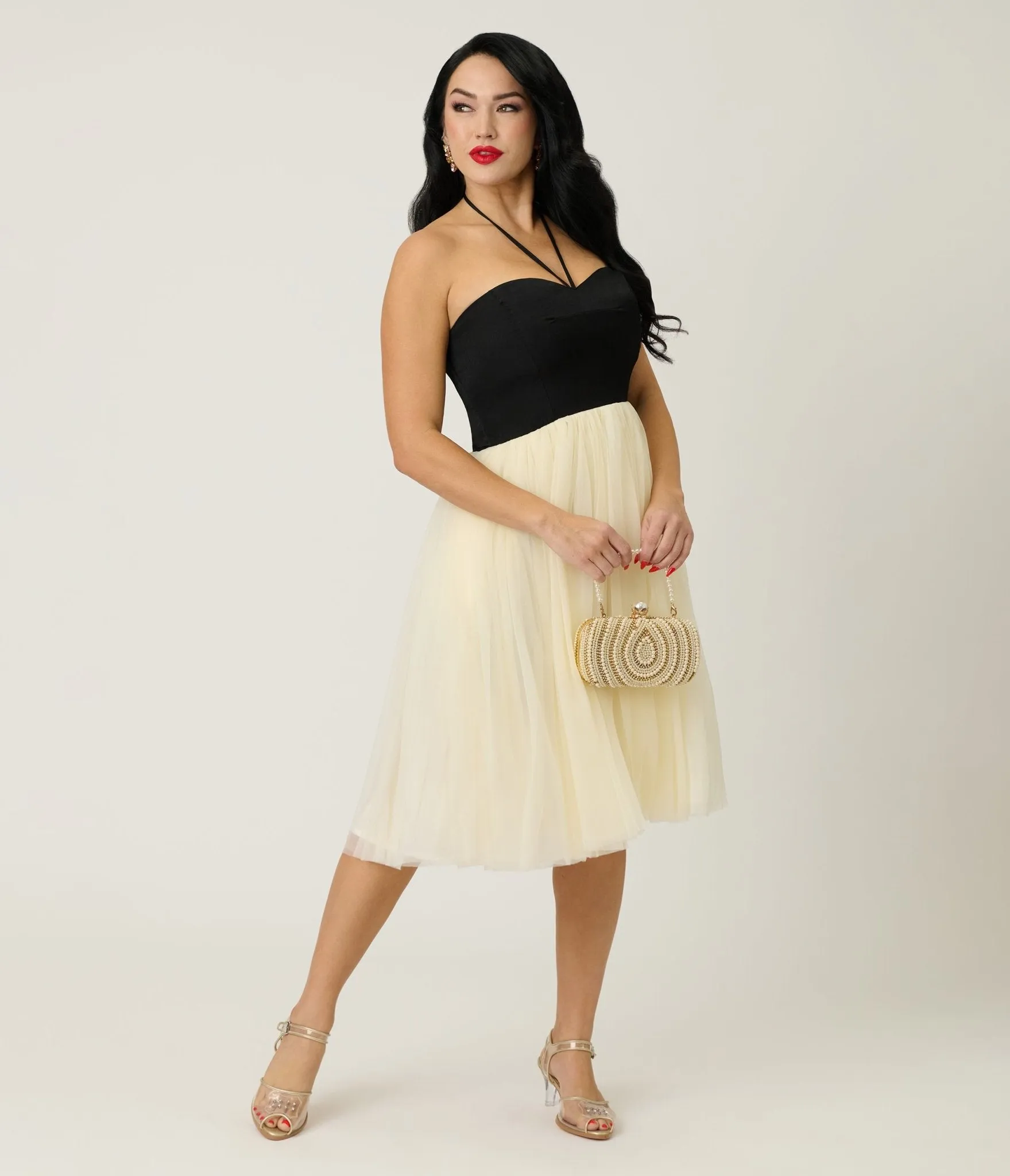 Unique Vintage Black & Ivory Sweetheart Halter Swing Dress sold by Unique Vintage product image thumbnail 3