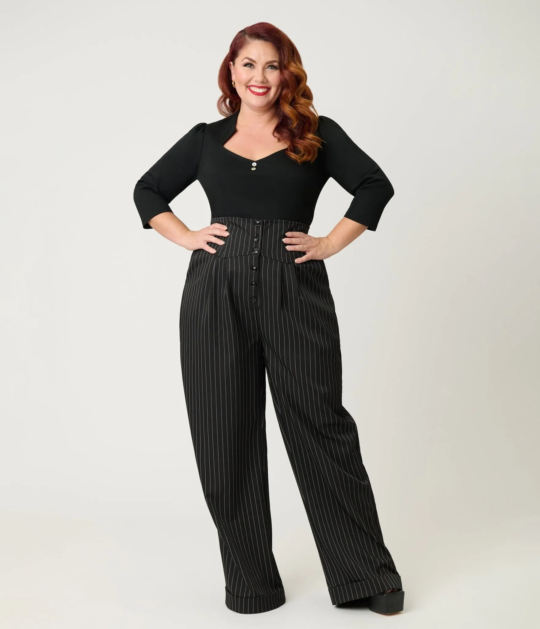 Unique Vintage Plus Size Black Three Quarter Length Sleeve Pentagon Collar Top sold by Unique Vintage product image thumbnail 4