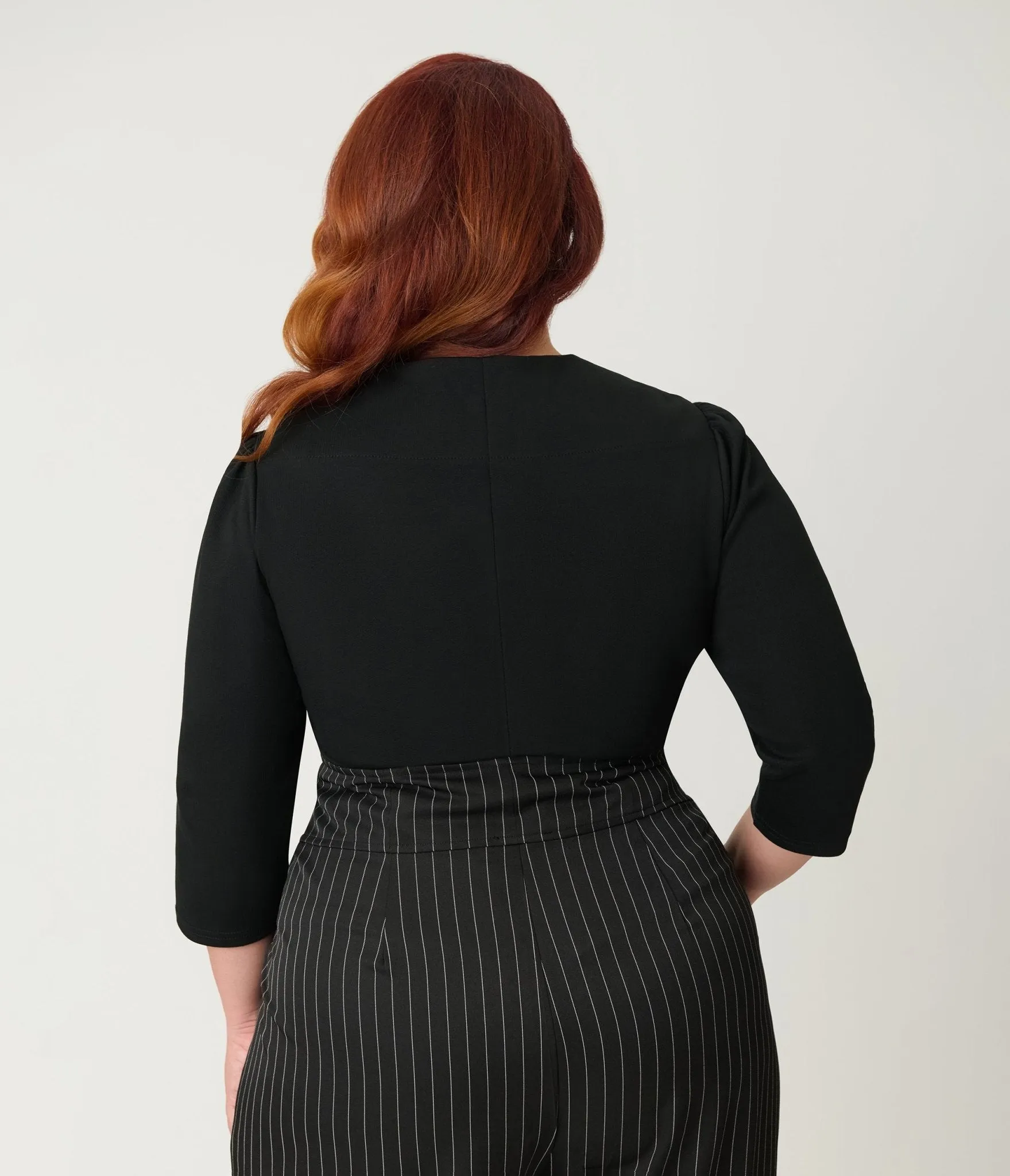 Unique Vintage Plus Size Black Three Quarter Length Sleeve Pentagon Collar Top sold by Unique Vintage product image thumbnail 2