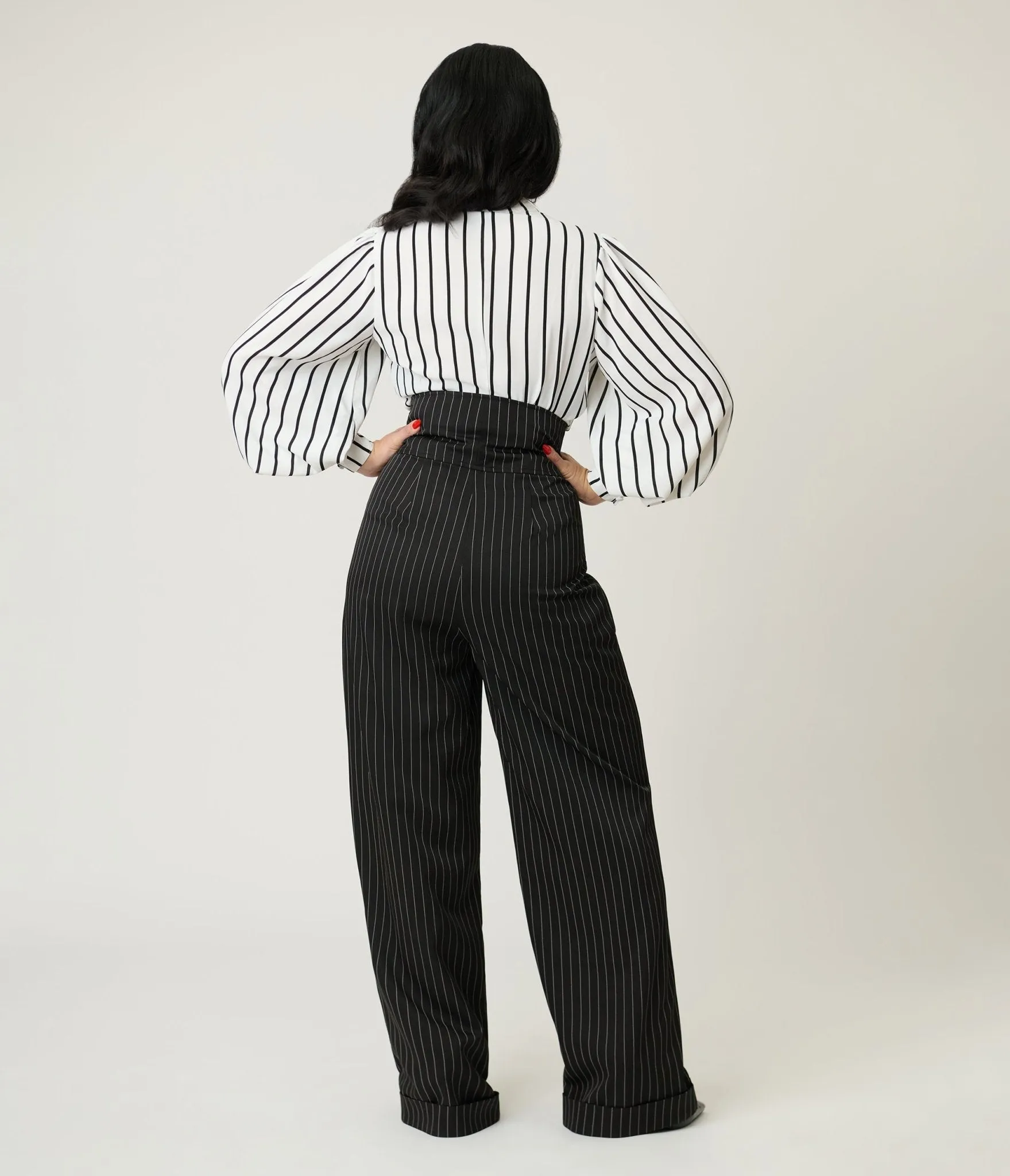Unique Vintage Black Pinstripe High Waist Trousers sold by Unique Vintage product image thumbnail 3