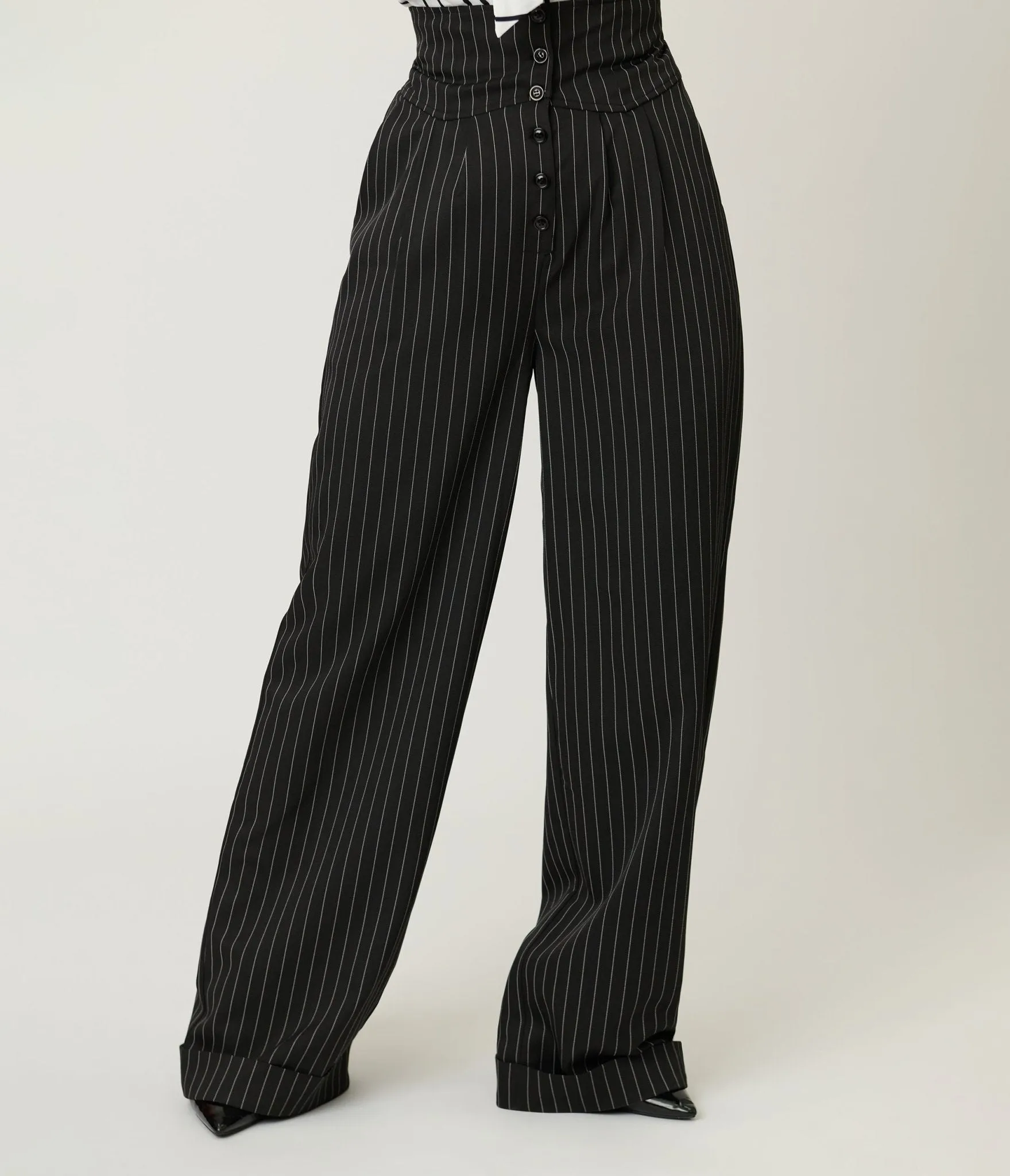 Unique Vintage Black Pinstripe High Waist Trousers sold by Unique Vintage product image thumbnail 2