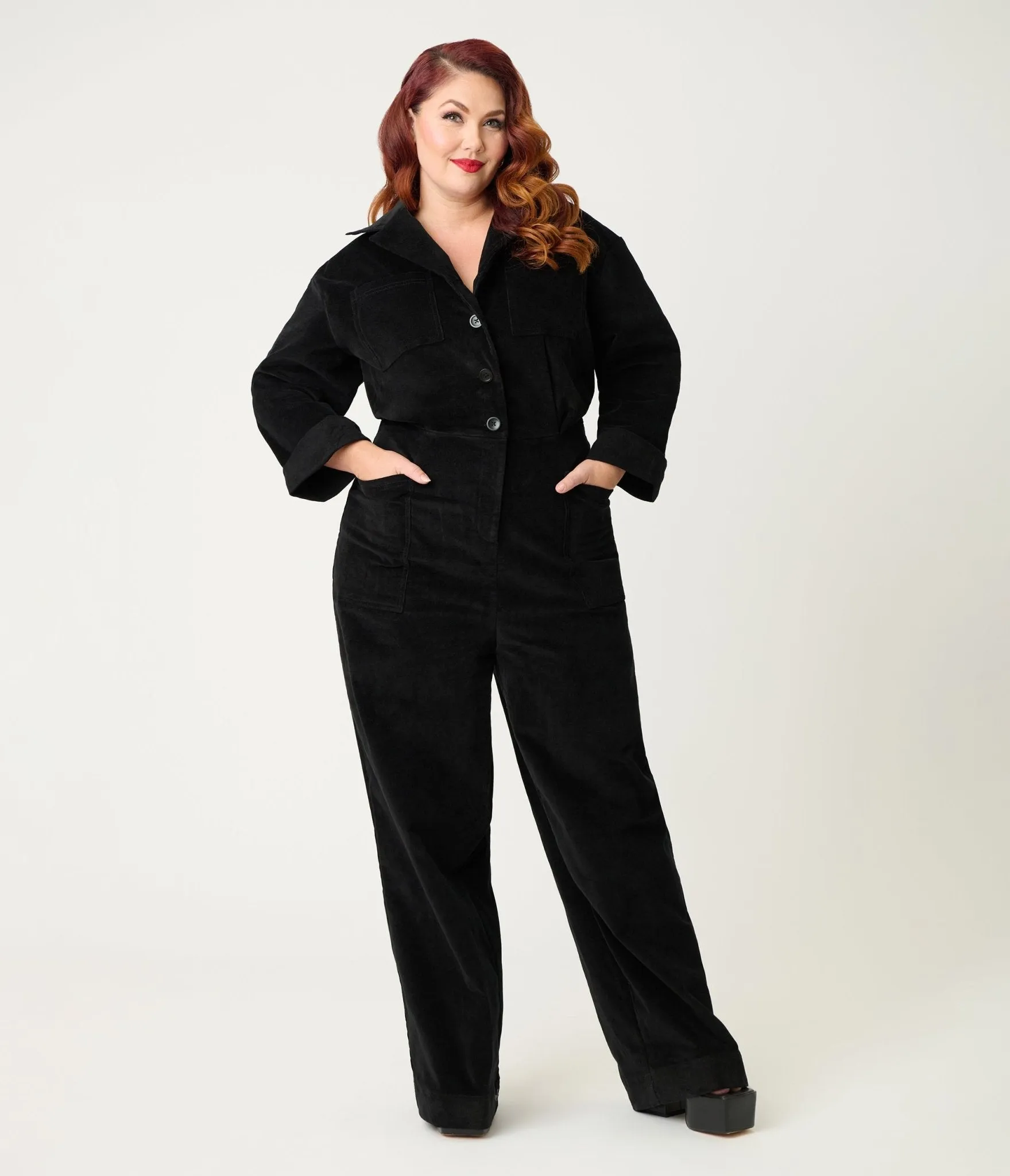 Unique Vintage Plus Size Black Corduroy Jumpsuit sold by Unique Vintage
