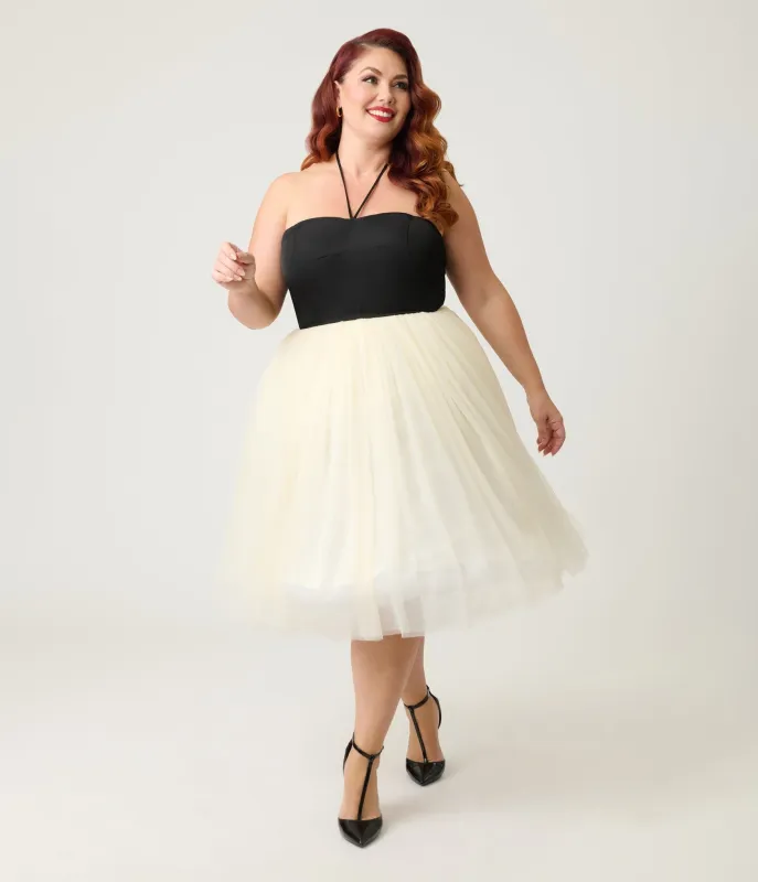 Unique Vintage Plus Size Black & Ivory Sweetheart Halter Swing Dress sold by Unique Vintage