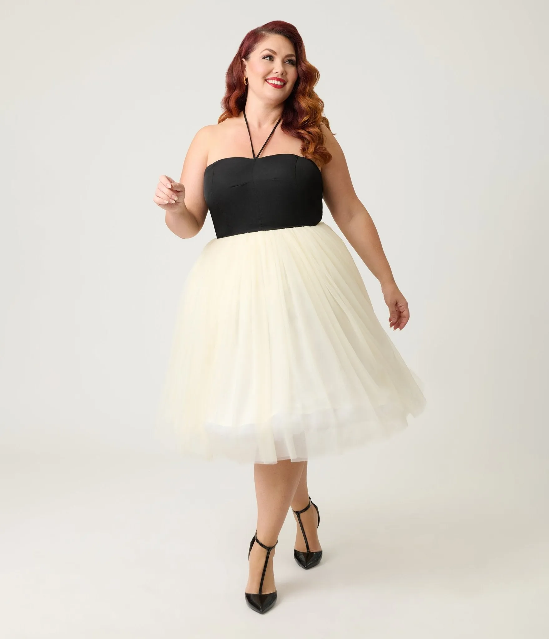 Unique Vintage Plus Size Black & Ivory Sweetheart Halter Swing Dress sold by Unique Vintage