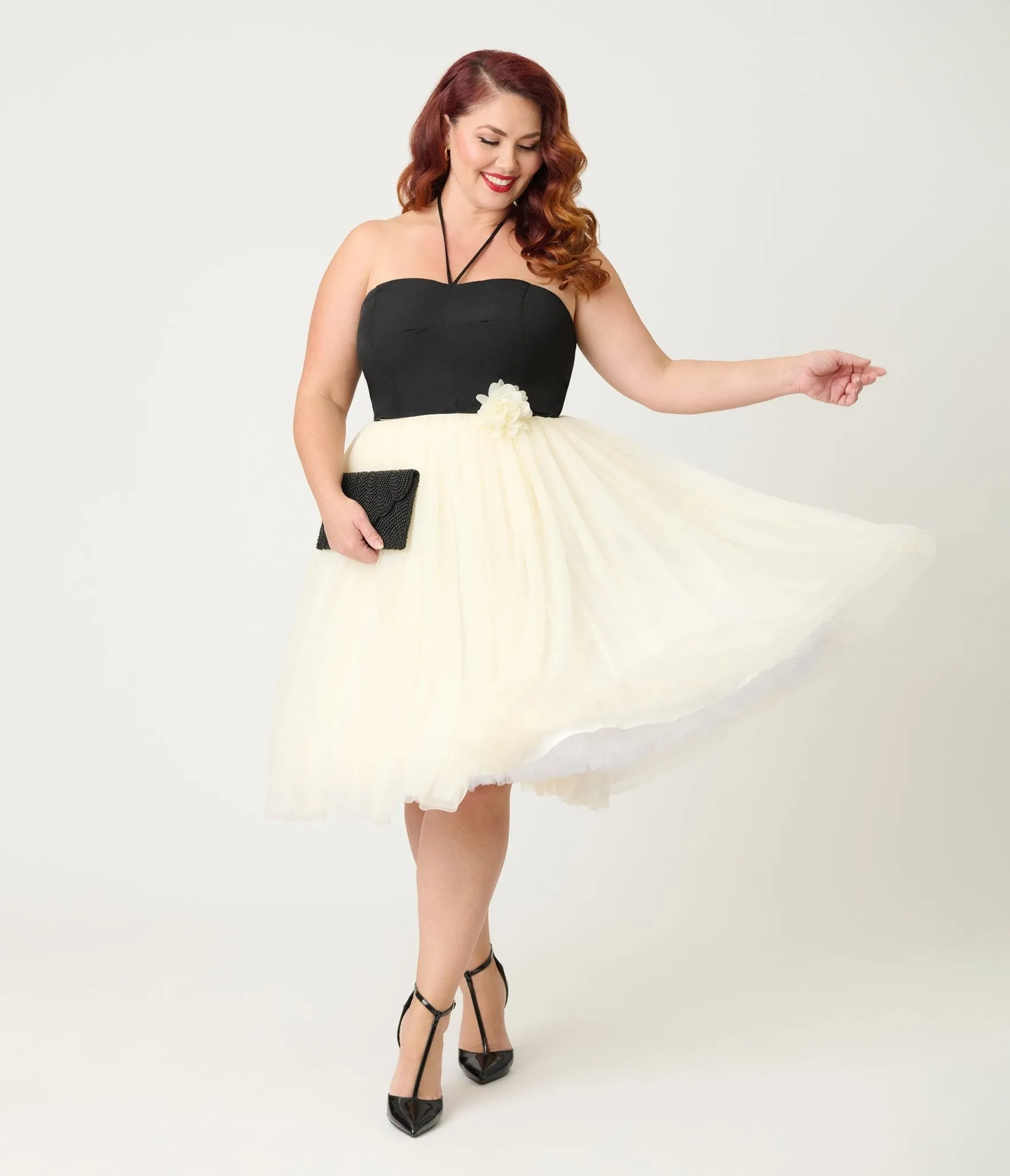 Unique Vintage Plus Size Black & Ivory Sweetheart Halter Swing Dress sold by Unique Vintage product image thumbnail 3