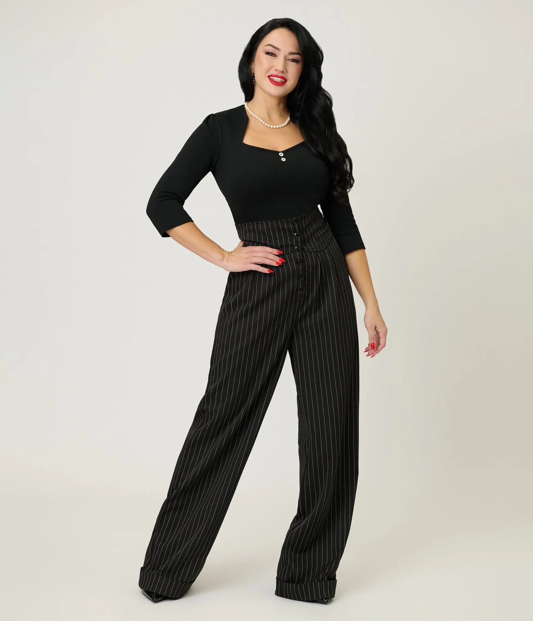 Unique Vintage Black Three Quarter Length Sleeve Pentagon Collar Top sold by Unique Vintage product image thumbnail 3