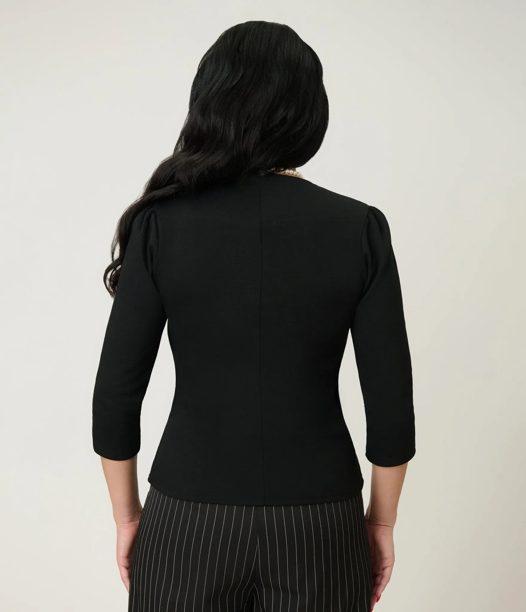 Unique Vintage Black Three Quarter Length Sleeve Pentagon Collar Top sold by Unique Vintage product image thumbnail 2