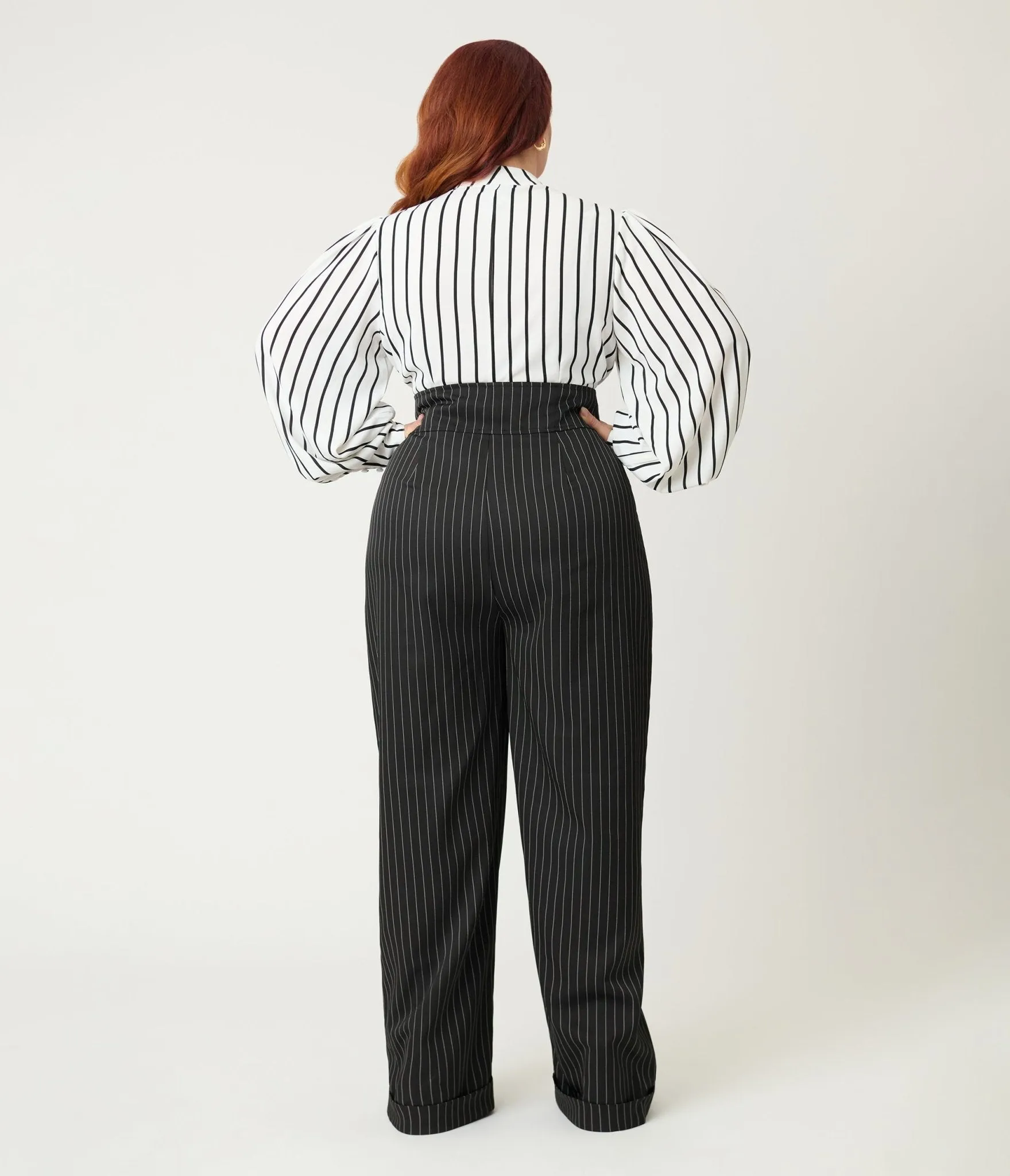Unique Vintage Plus Size Black Pinstripe High Waist Trousers sold by Unique Vintage product image thumbnail 3