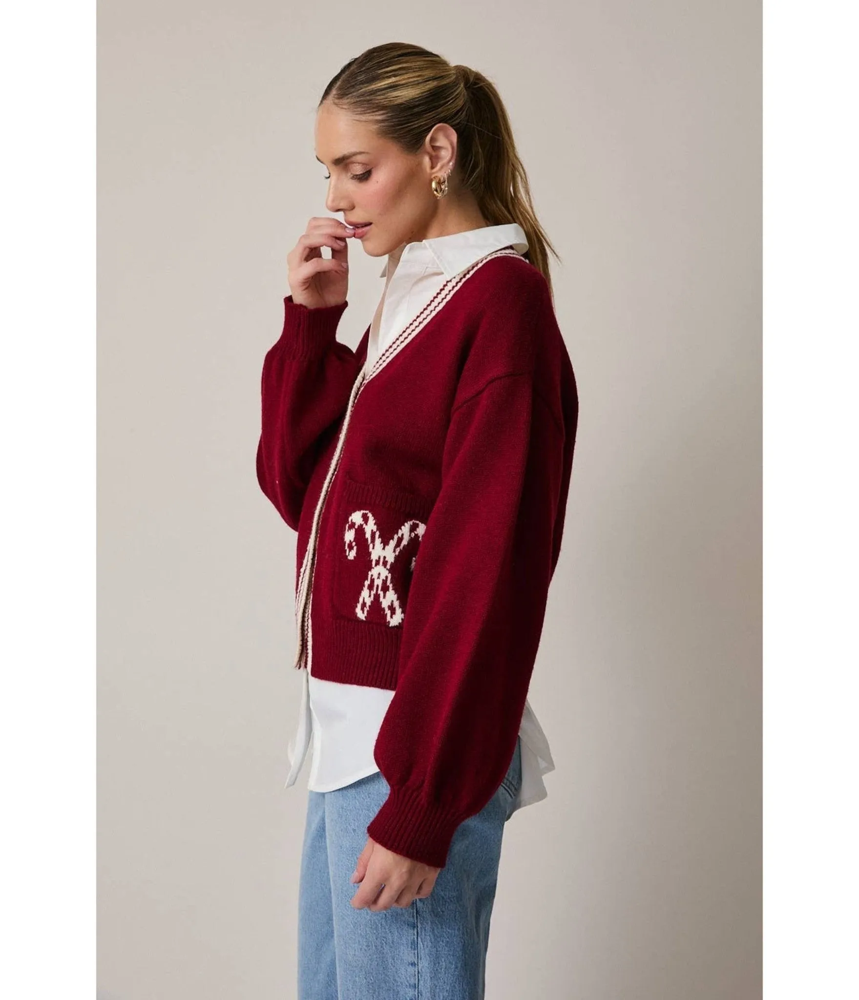 Burgundy Candy Cane Cardigan sold by Unique Vintage product image thumbnail 3