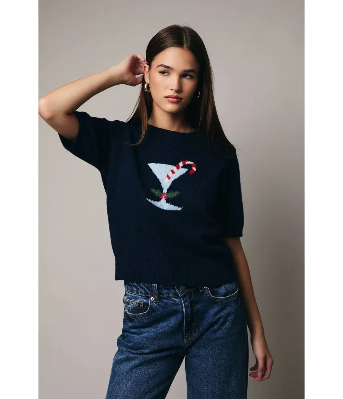 Navy Holiday Martini Sweater made by Unique Vintage