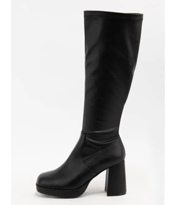Black Leatherette Platform Knee High Boots sold by Unique Vintage