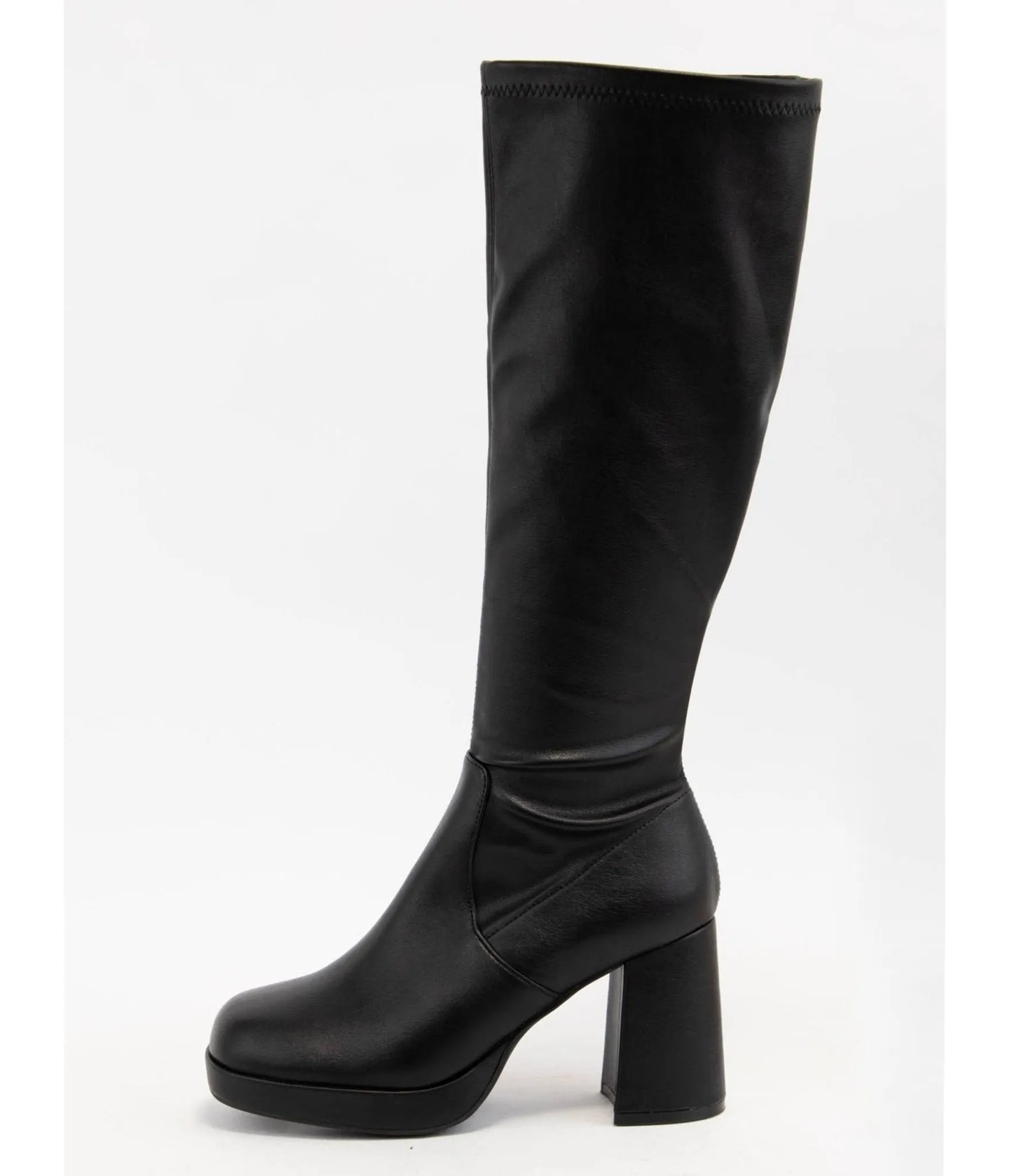 Black Leatherette Platform Knee High Boots sold by Unique Vintage