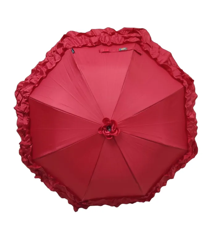 Red Ruffle Frill Umbrella sold by Unique Vintage