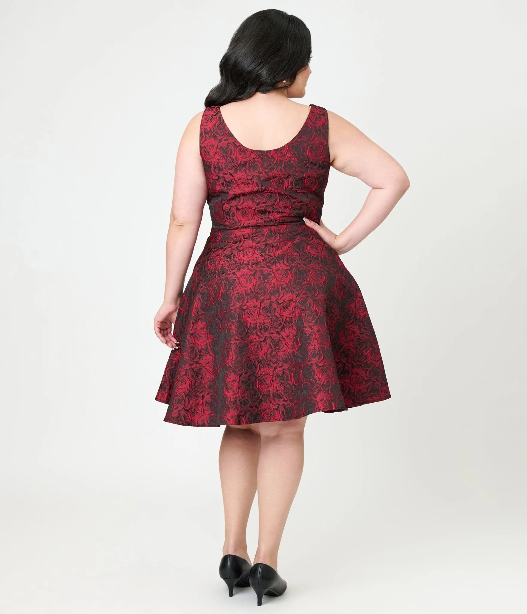 Orchid Bloom Plus Size Red Rose Jacquard Swing Dress sold by Unique Vintage product image thumbnail 2