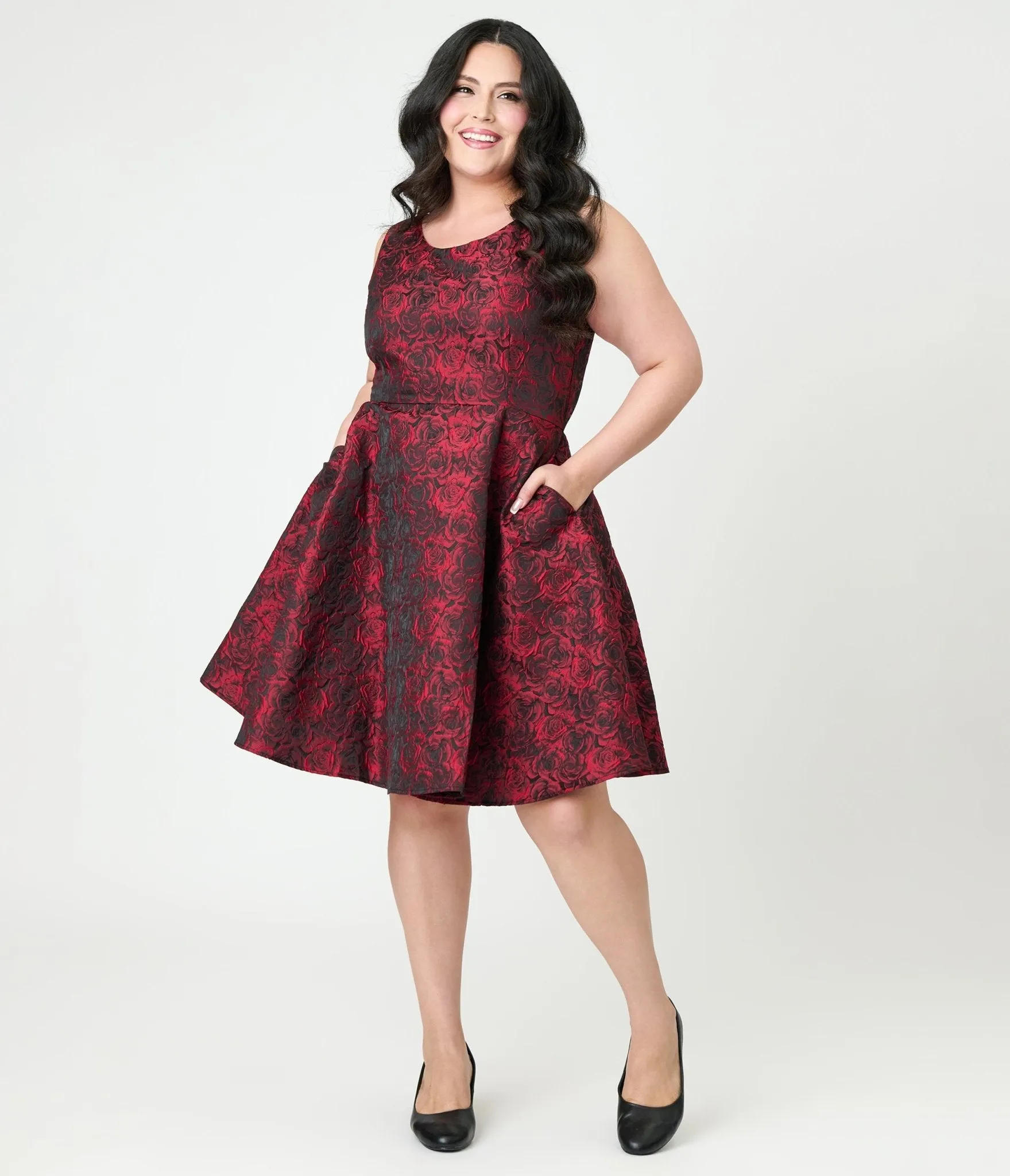 Orchid Bloom Plus Size Red Rose Jacquard Swing Dress sold by Unique Vintage product image thumbnail 3