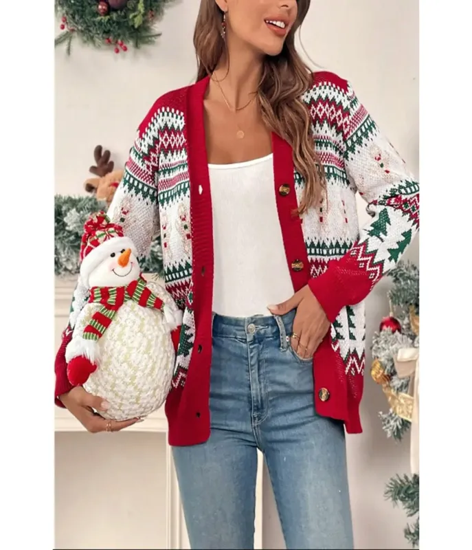 Holiday Gingerbread Man Fair Isle Cardigan sold by Unique Vintage