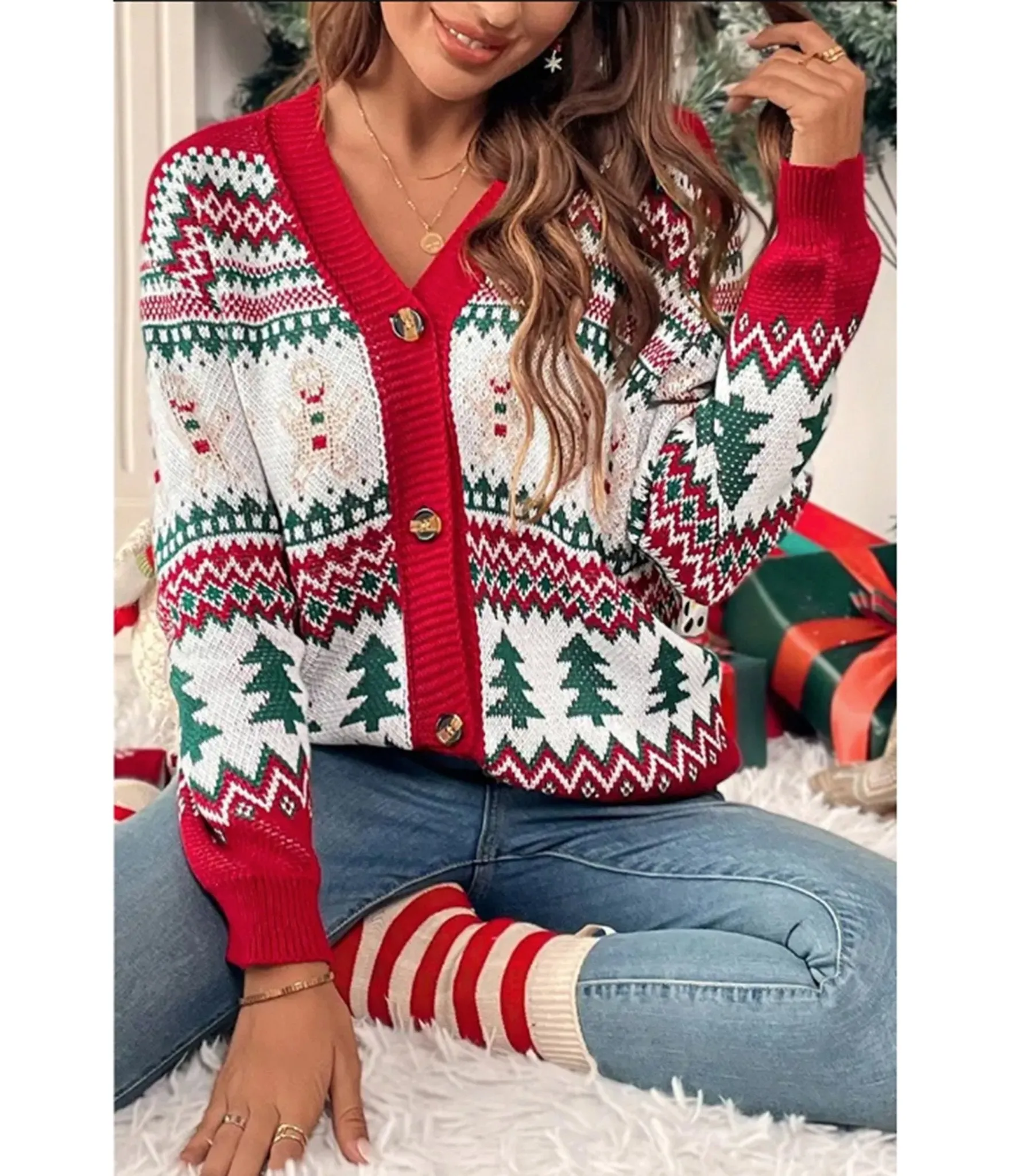 Holiday Gingerbread Man Fair Isle Cardigan sold by Unique Vintage product image thumbnail 4