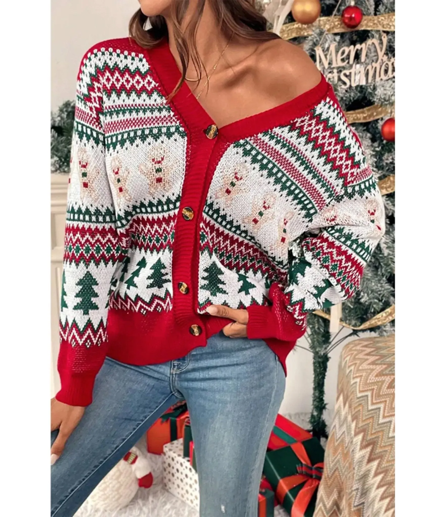 Holiday Gingerbread Man Fair Isle Cardigan sold by Unique Vintage product image thumbnail 3