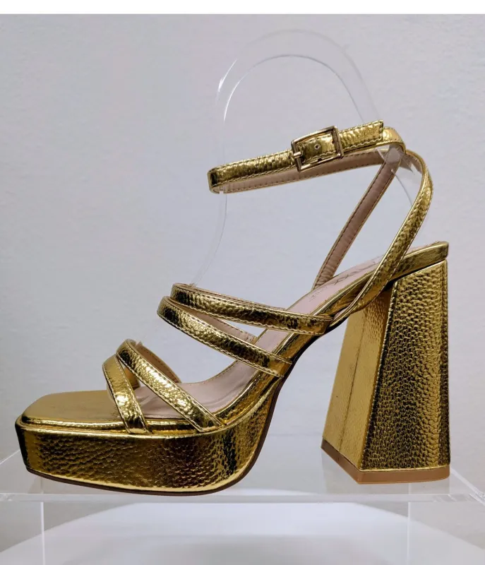 Gold Platform Heels sold by Unique Vintage