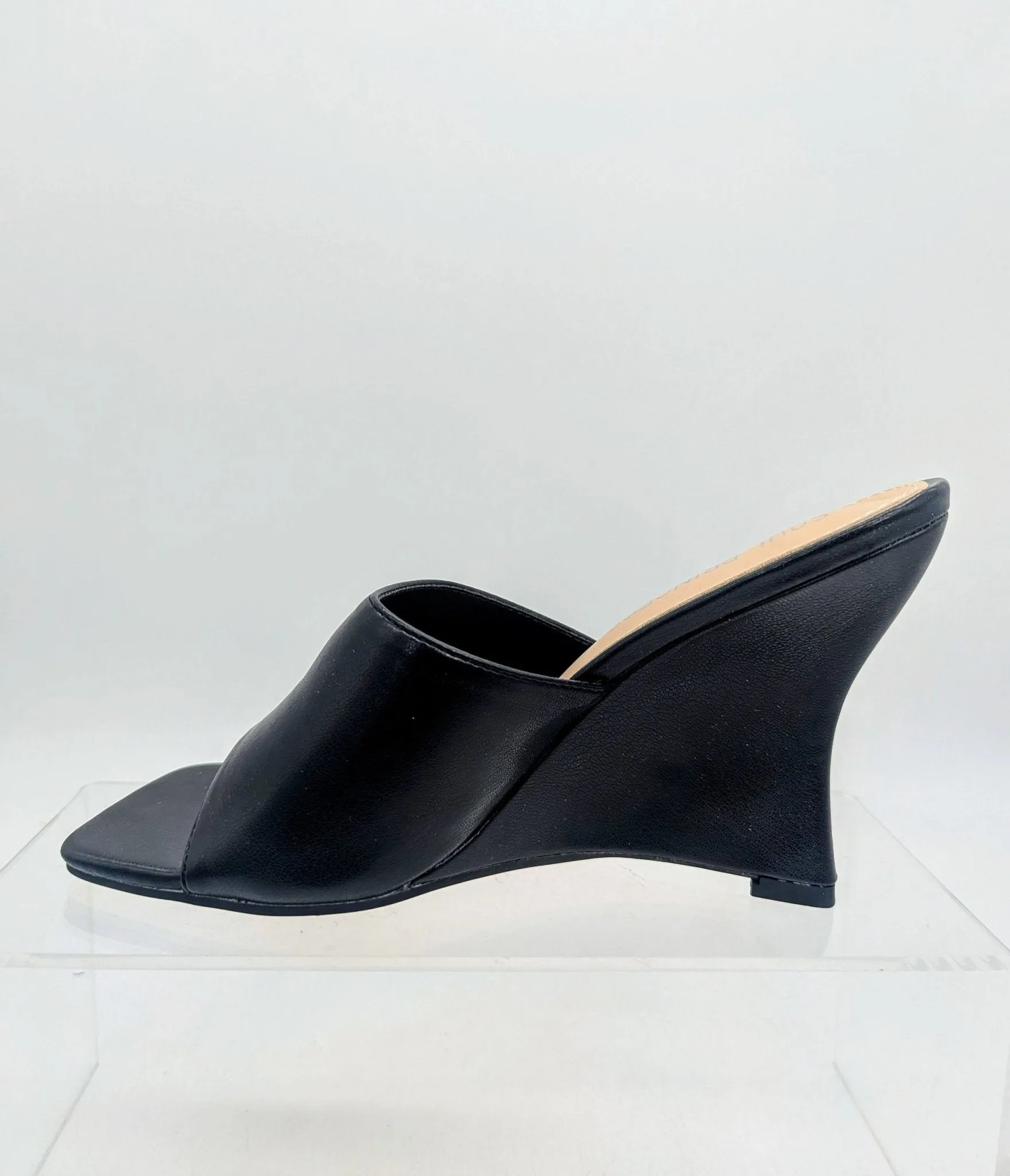 Black Leatherette Mule Wedges sold by Unique Vintage product image thumbnail 2