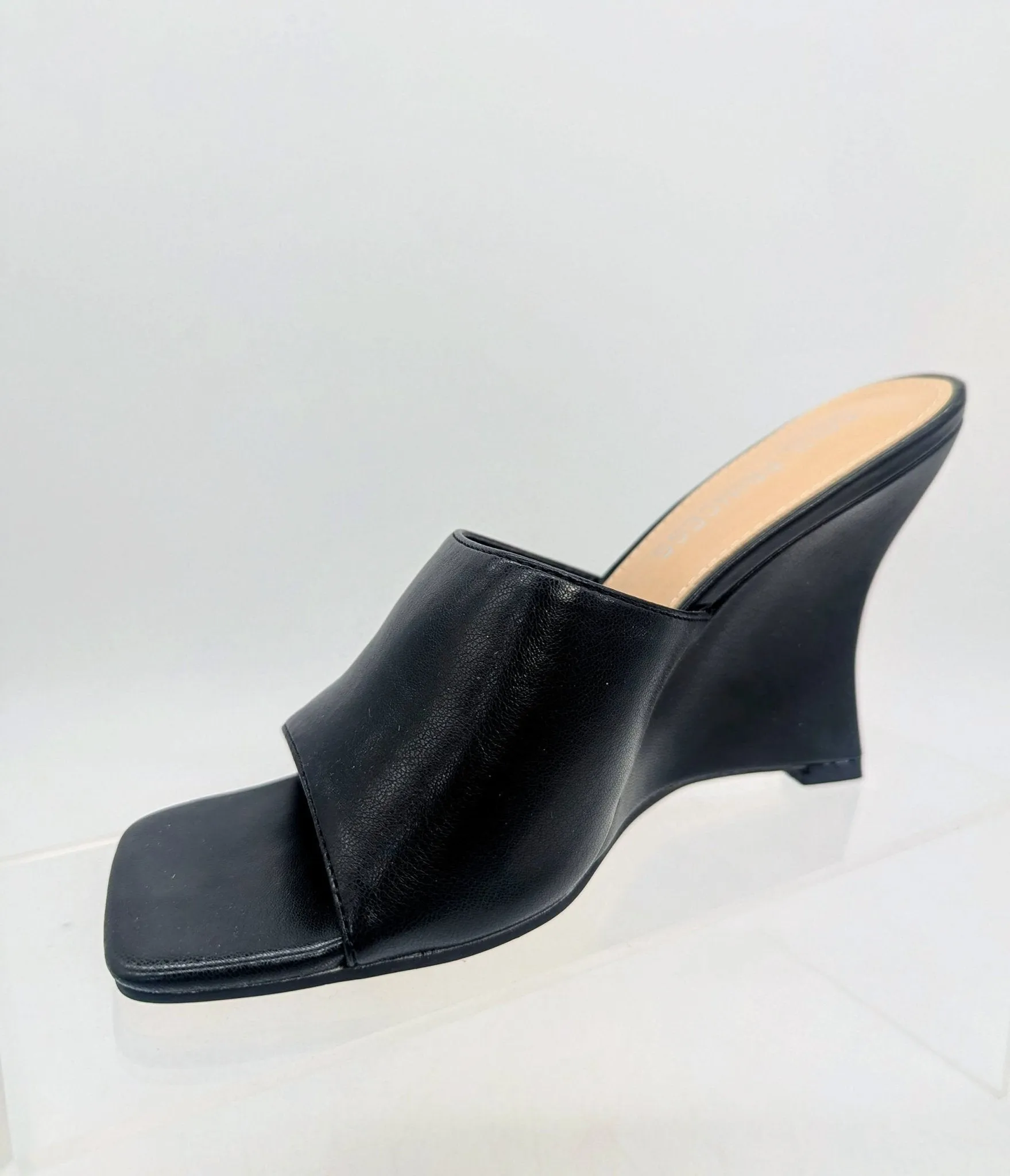 Black Leatherette Mule Wedges sold by Unique Vintage