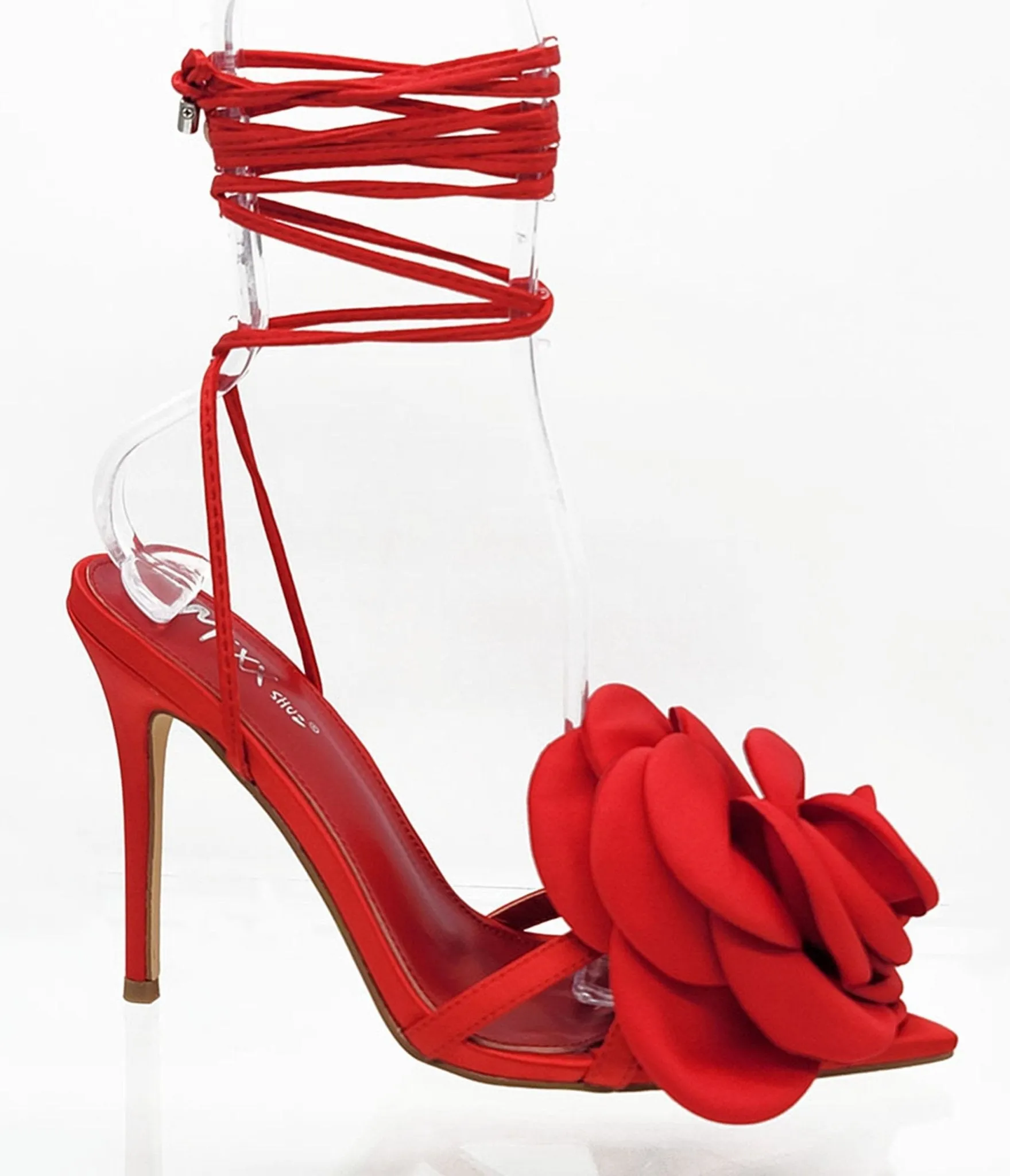 Red Flower Wrap Adalynn Heels sold by Unique Vintage