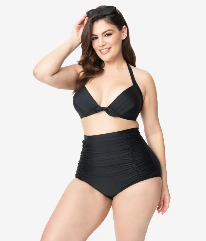 Unique Vintage Plus Size All Black Monroe High Waist Bikini Bottom sold by Unique Vintage