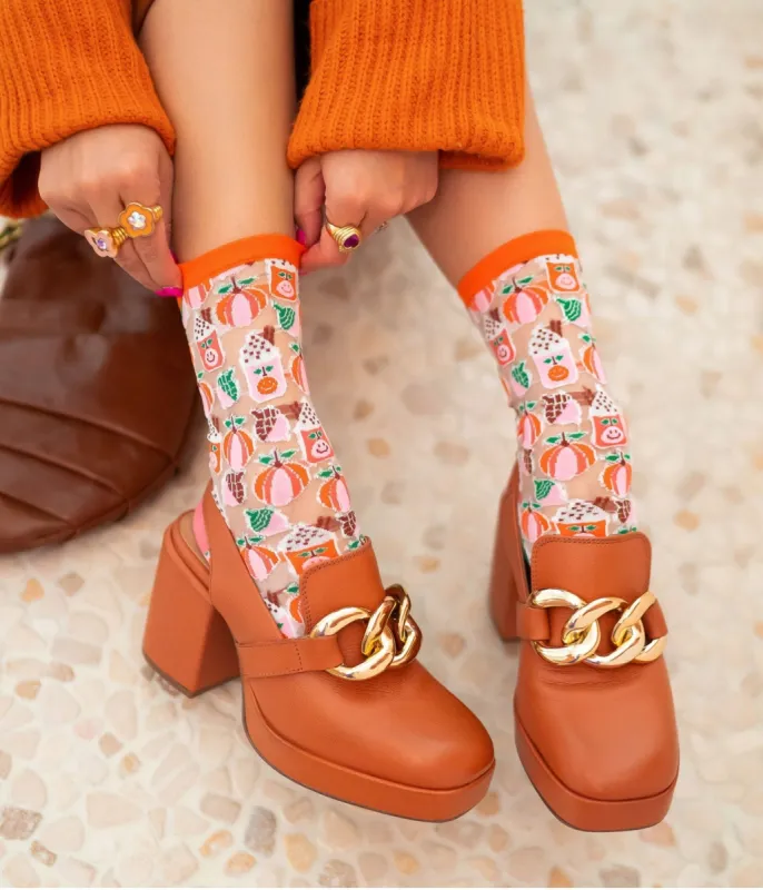 Pumpkin Spice Sheer Crew Socks sold by Unique Vintage