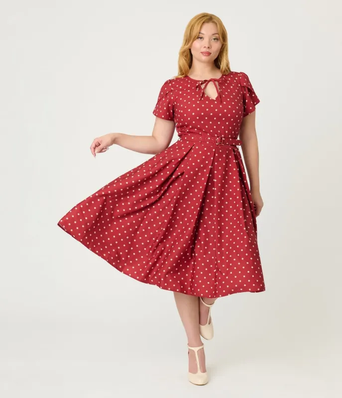 Unique Vintage Red & Ivory Polka Dot Dahlia Swing Dress sold by Unique Vintage