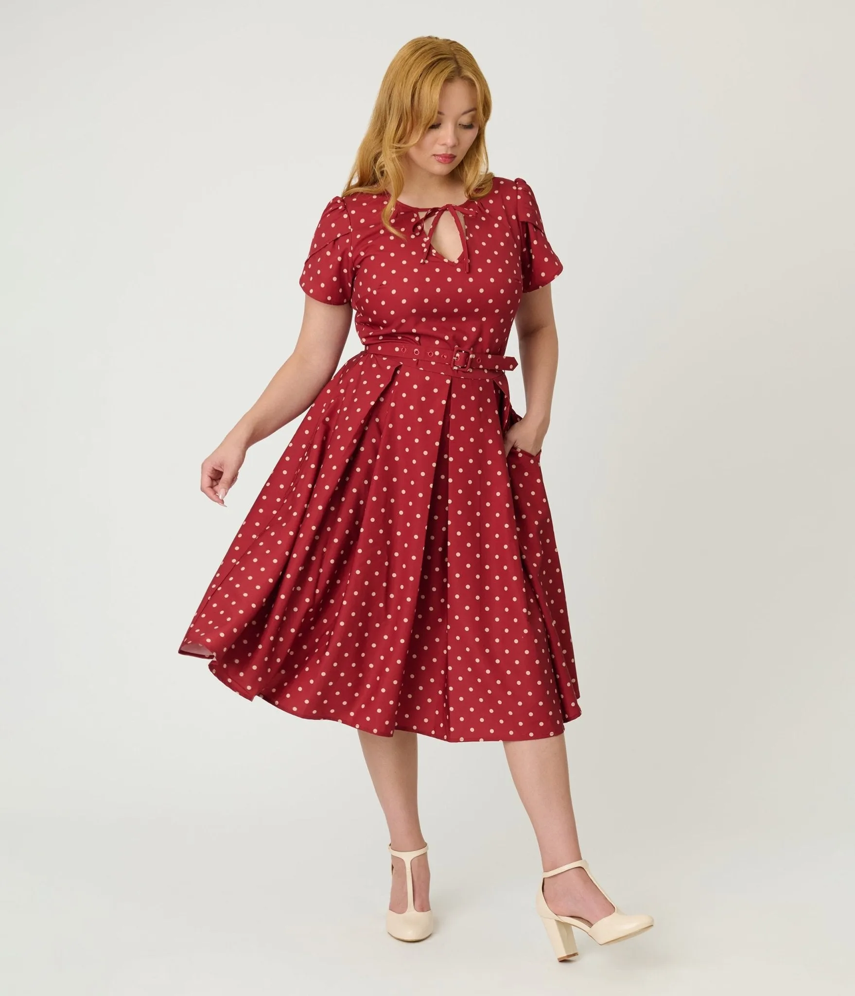 Unique Vintage Red & Ivory Polka Dot Dahlia Swing Dress sold by Unique Vintage product image thumbnail 4