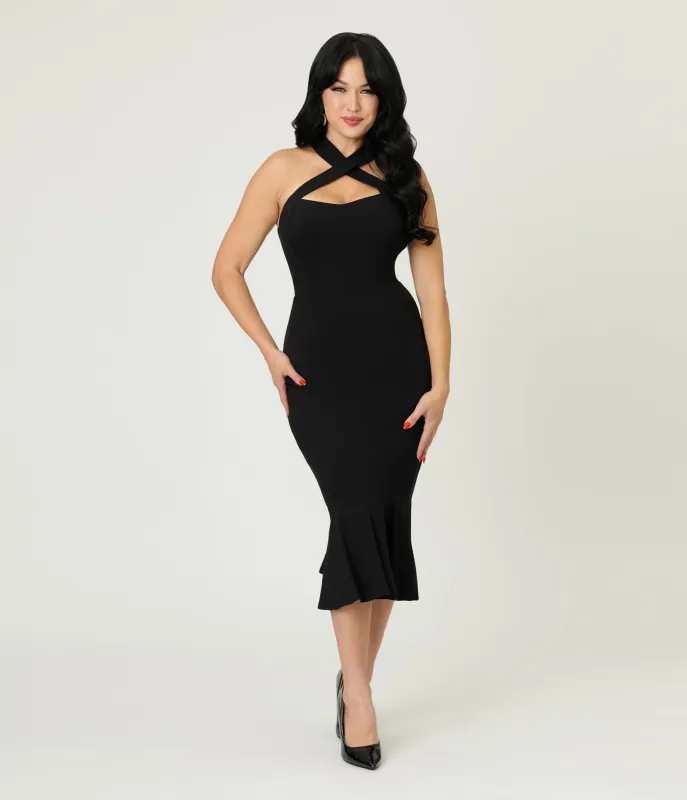Unique Vintage Black Criss Cross Halter Pencil Dress sold by Unique Vintage