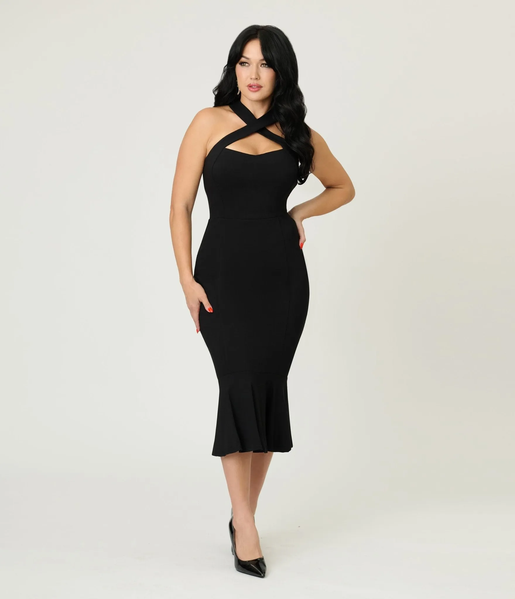 Unique Vintage Black Criss Cross Halter Pencil Dress sold by Unique Vintage product image thumbnail 4