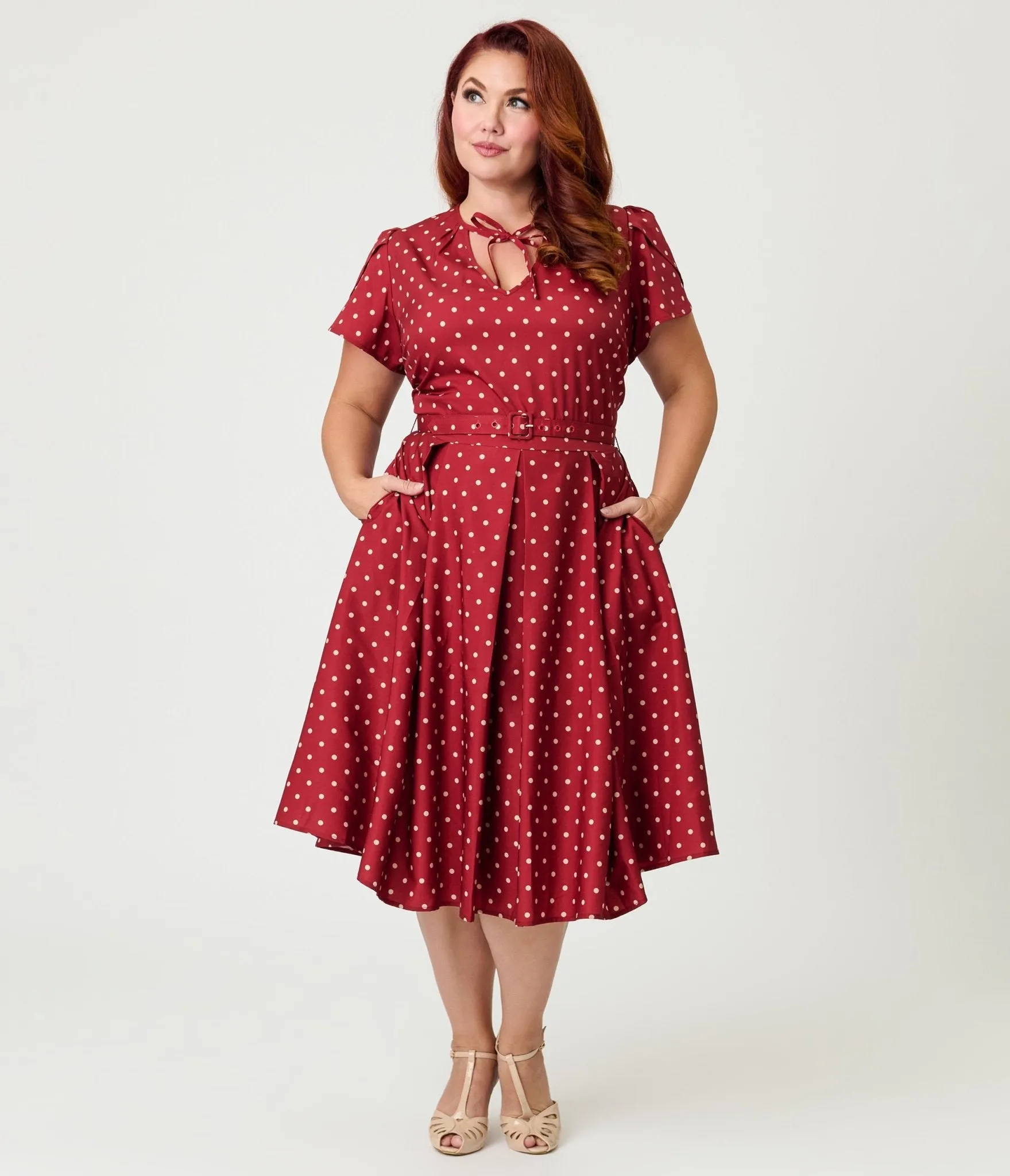 Unique Vintage Plus Size Red & Ivory Polka Dot Dahlia Swing Dress sold by Unique Vintage product image thumbnail 3