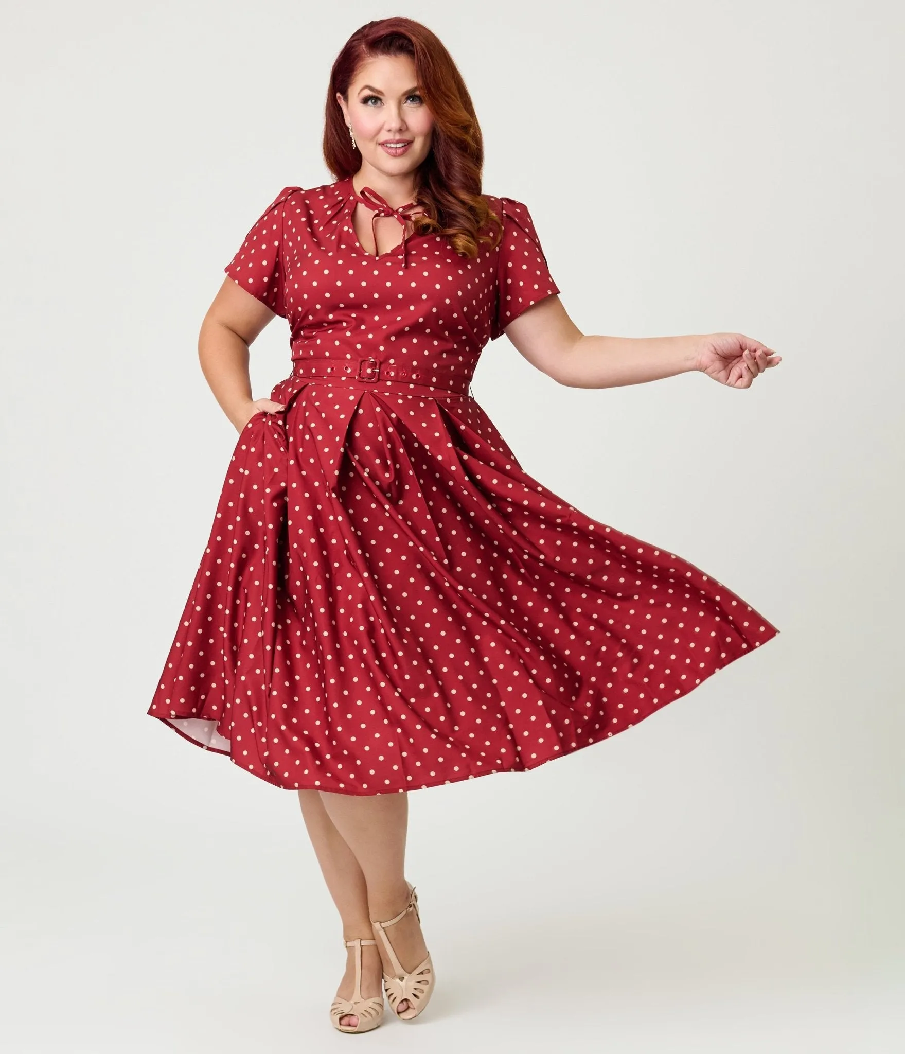 Unique Vintage Plus Size Red & Ivory Polka Dot Dahlia Swing Dress sold by Unique Vintage product image thumbnail 4