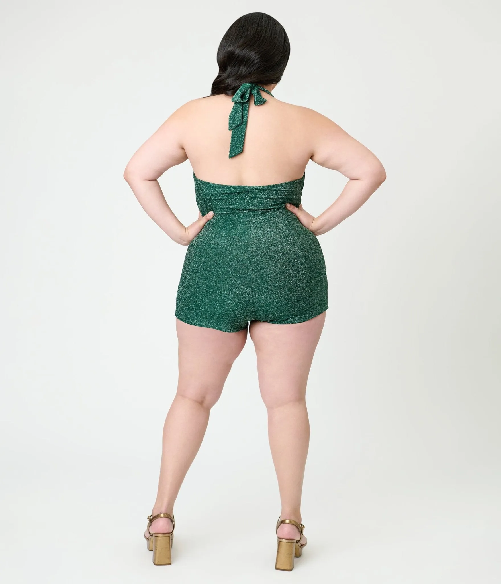 Unique Vintage Plus Size Green Shimmer Romper & Sarong Set sold by Unique Vintage product image thumbnail 4