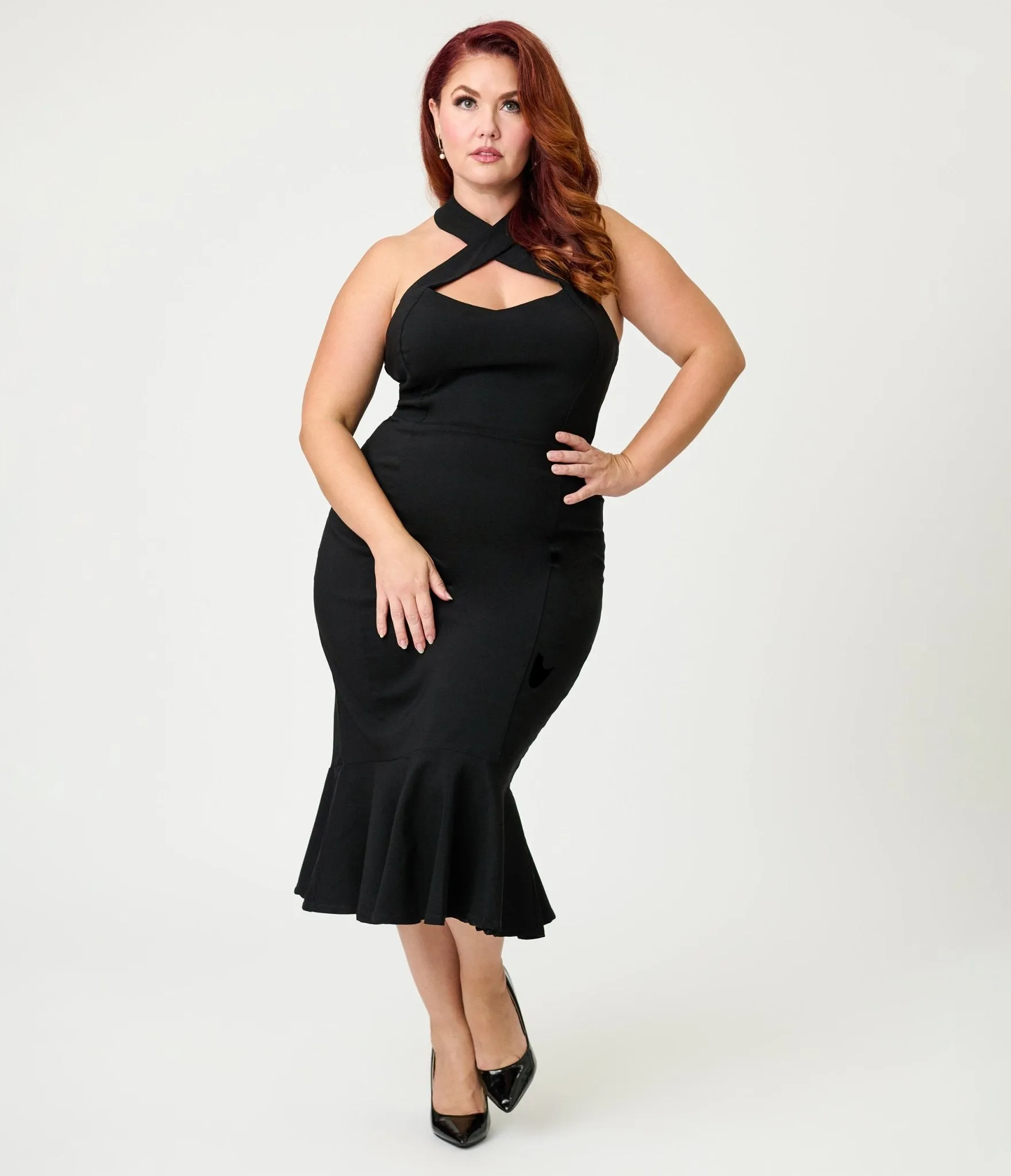 Unique Vintage Plus Size Black Criss Cross Halter Pencil Dress sold by Unique Vintage product image thumbnail 3