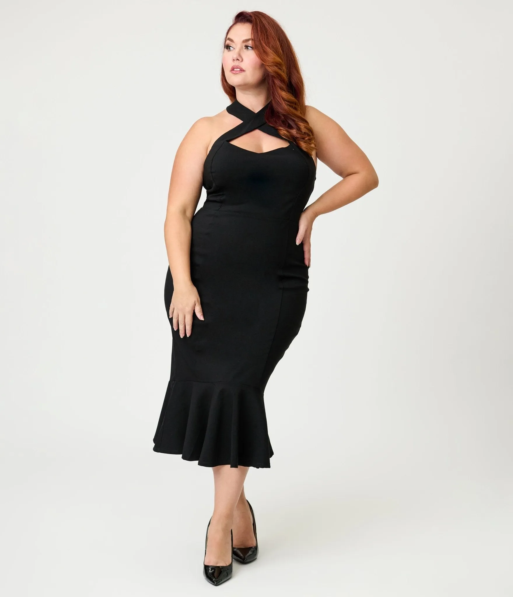Unique Vintage Plus Size Black Criss Cross Halter Pencil Dress sold by Unique Vintage product image thumbnail 4
