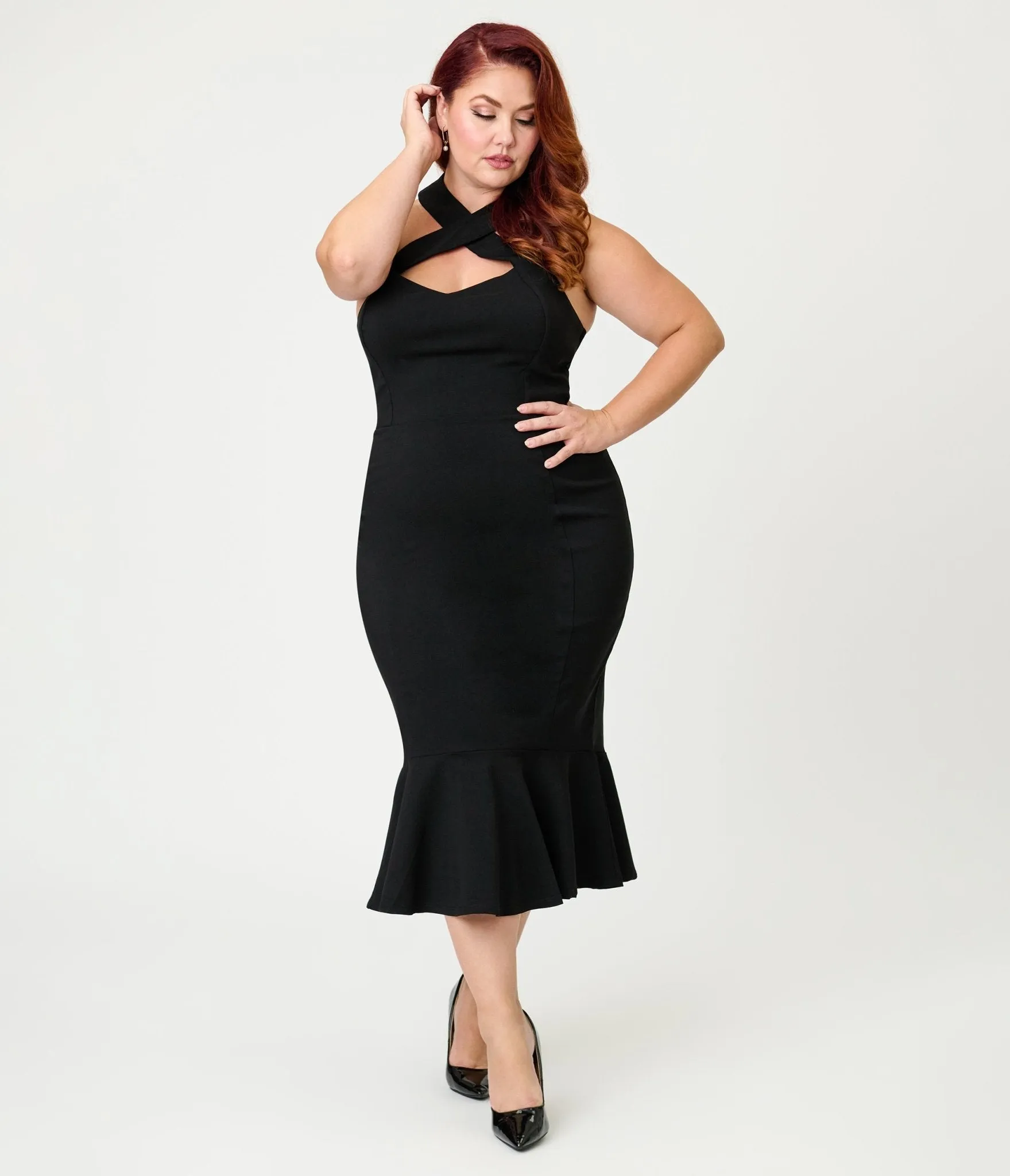 Unique Vintage Plus Size Black Criss Cross Halter Pencil Dress sold by Unique Vintage