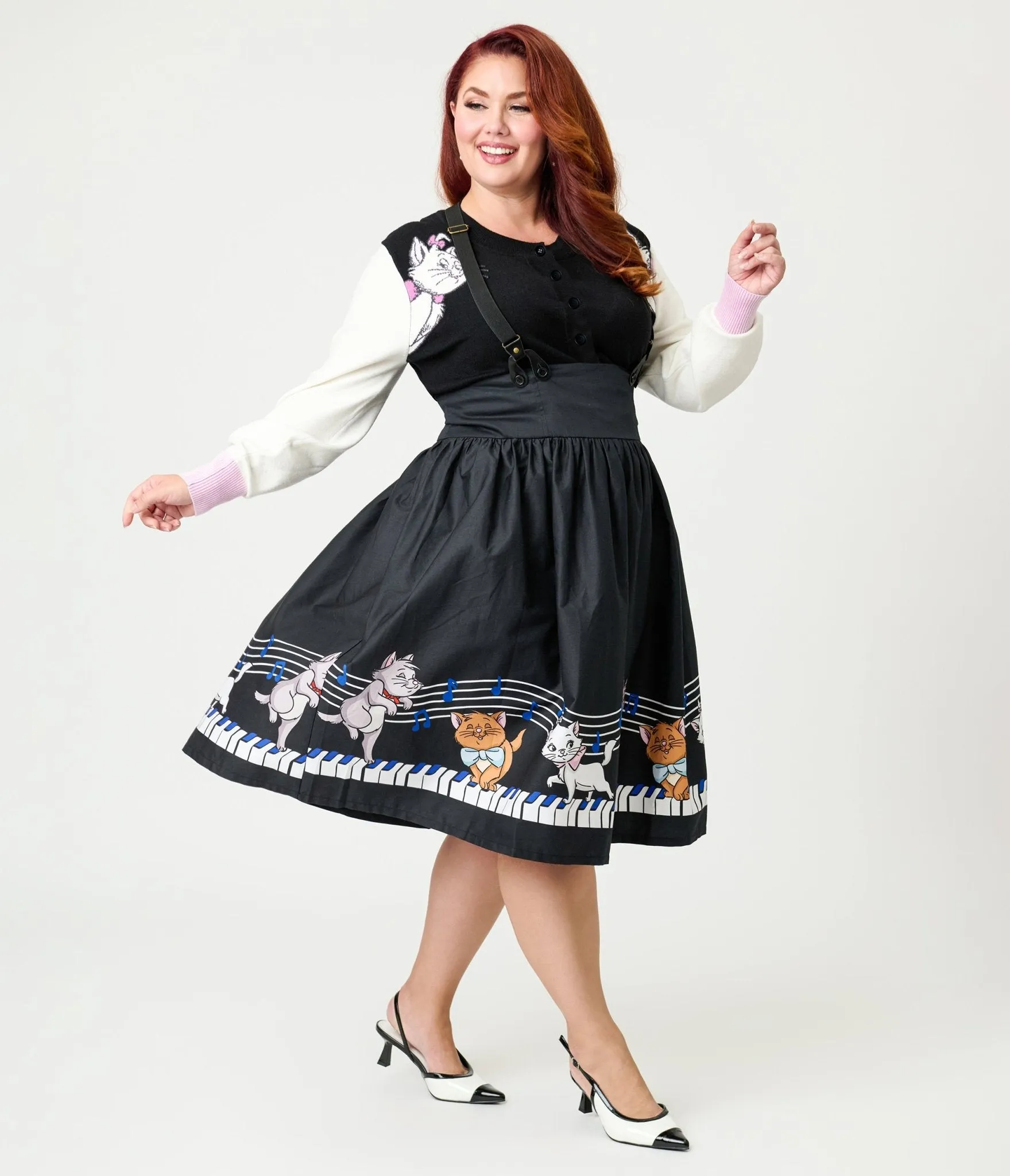 Disney Aristocats Collection by Unique Vintage Plus Size Aristocats Piano Border Suspender Swing Skirt sold by Unique Vintage product image thumbnail 3